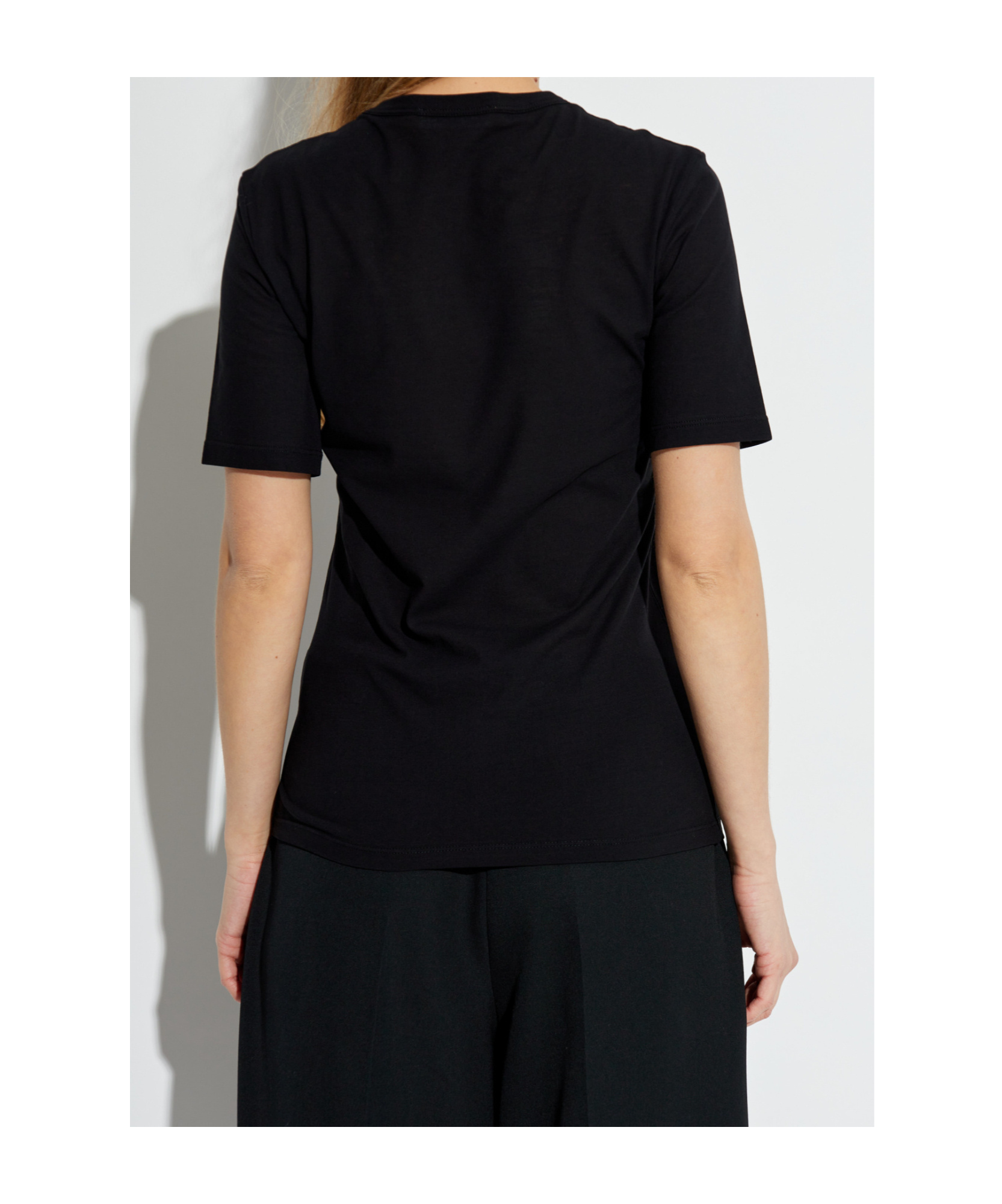 Jil Sander Night Blue Cotton Jersey Regular T-shirt By Ganni With Sleeve And Front Print. In Black