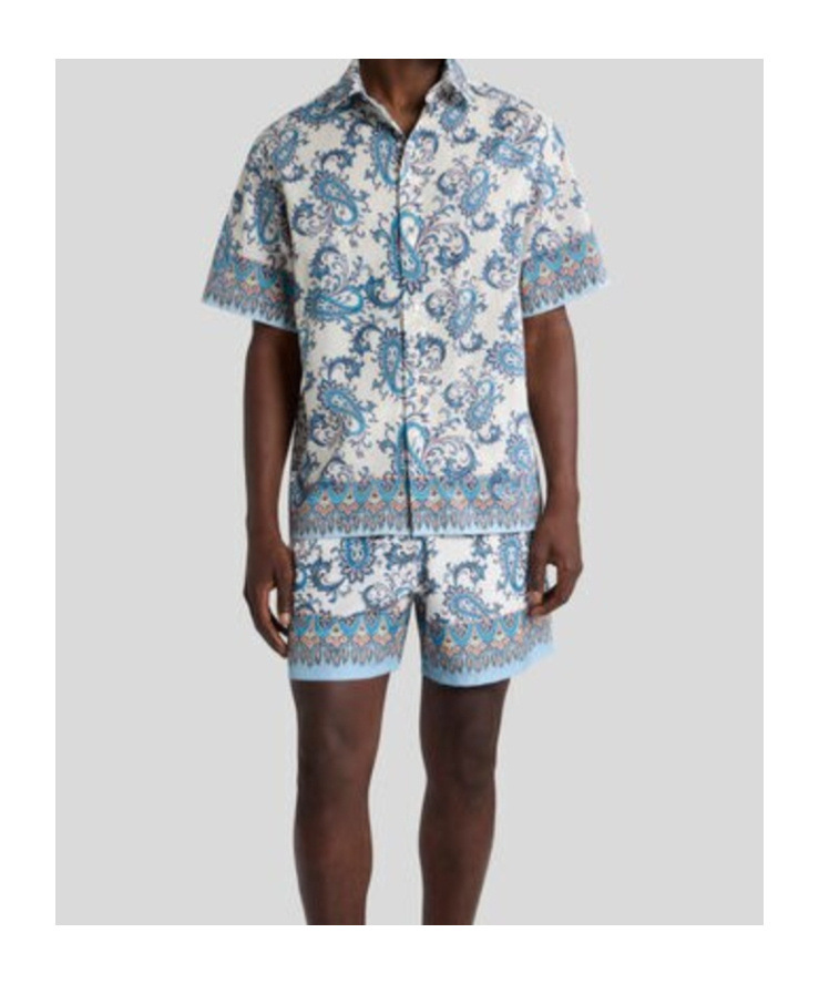 Etro Swim Shorts With Placed Leafy Paisley Print In Blue
