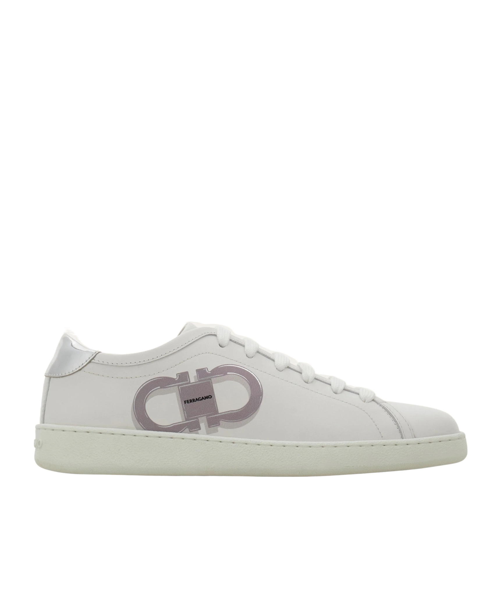 Ferragamo Double Gancini Sneaker In White/ice Color