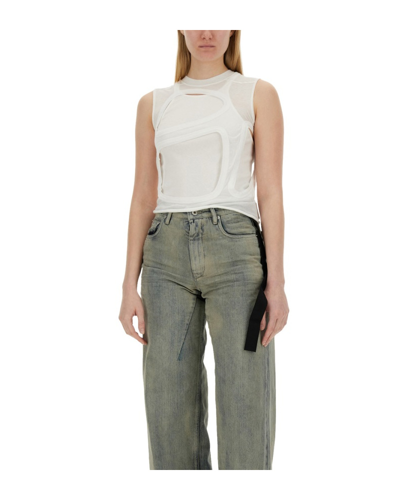 Rick Owens Drkshdw Sheer Sleeveless Top Cut-outs In Gray