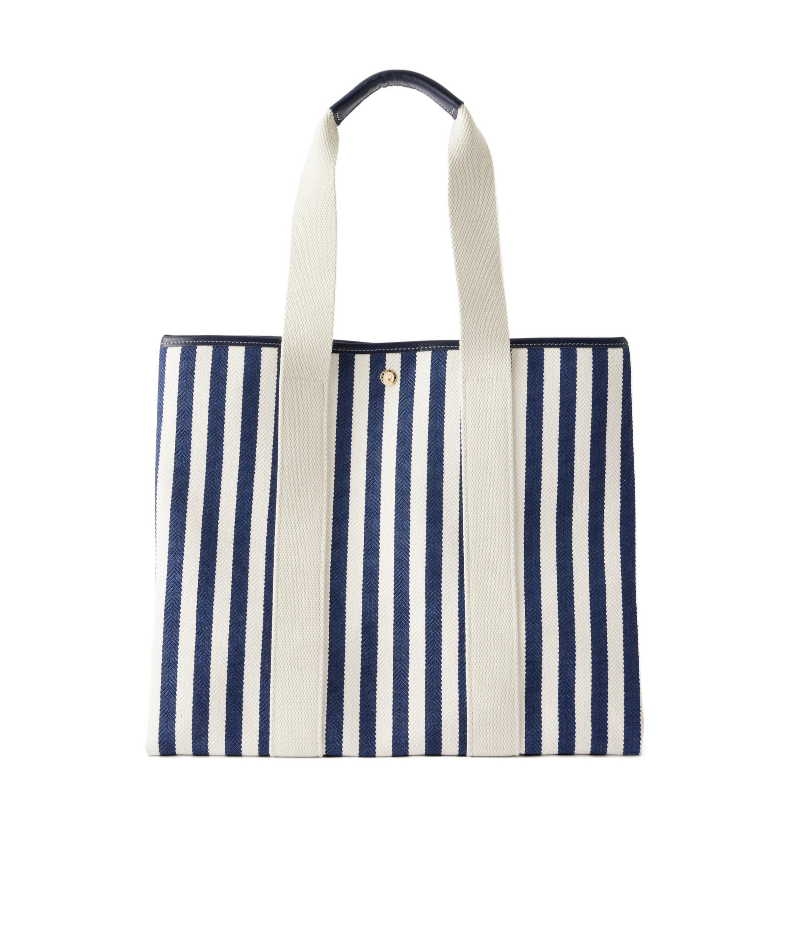Rue De Verneuil Traversée Large Leather And Webbing-trimmed Striped Canvas Tote In Black