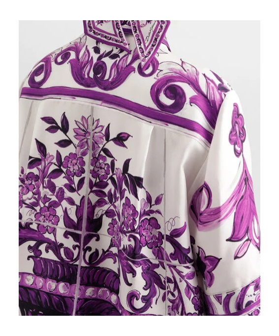 Dolce & Gabbana Silk Shirt With Maiolica Print In Multi