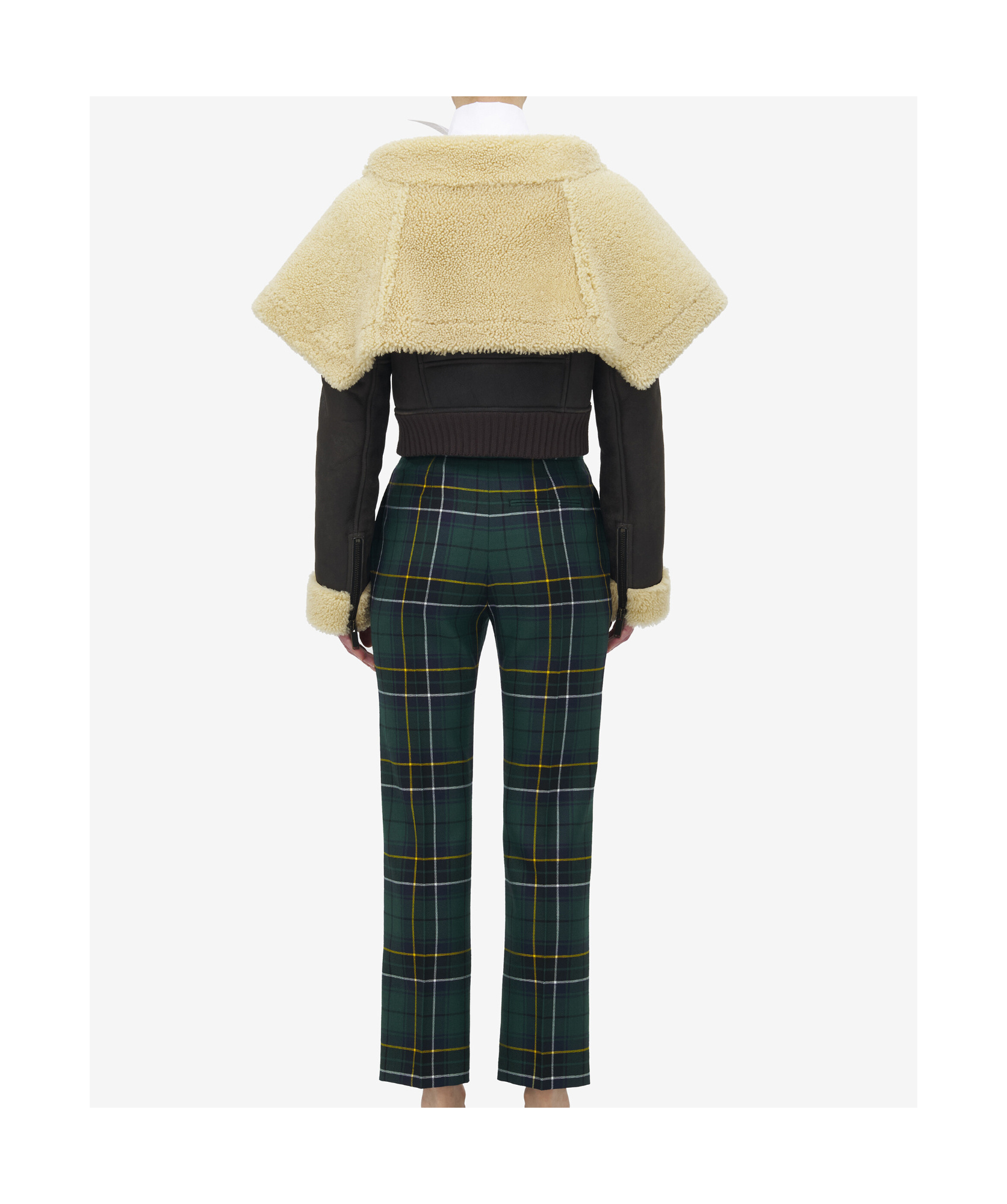 Alexander Mcqueen Cropped Shearling-trimmed Leather Jacket In Gray