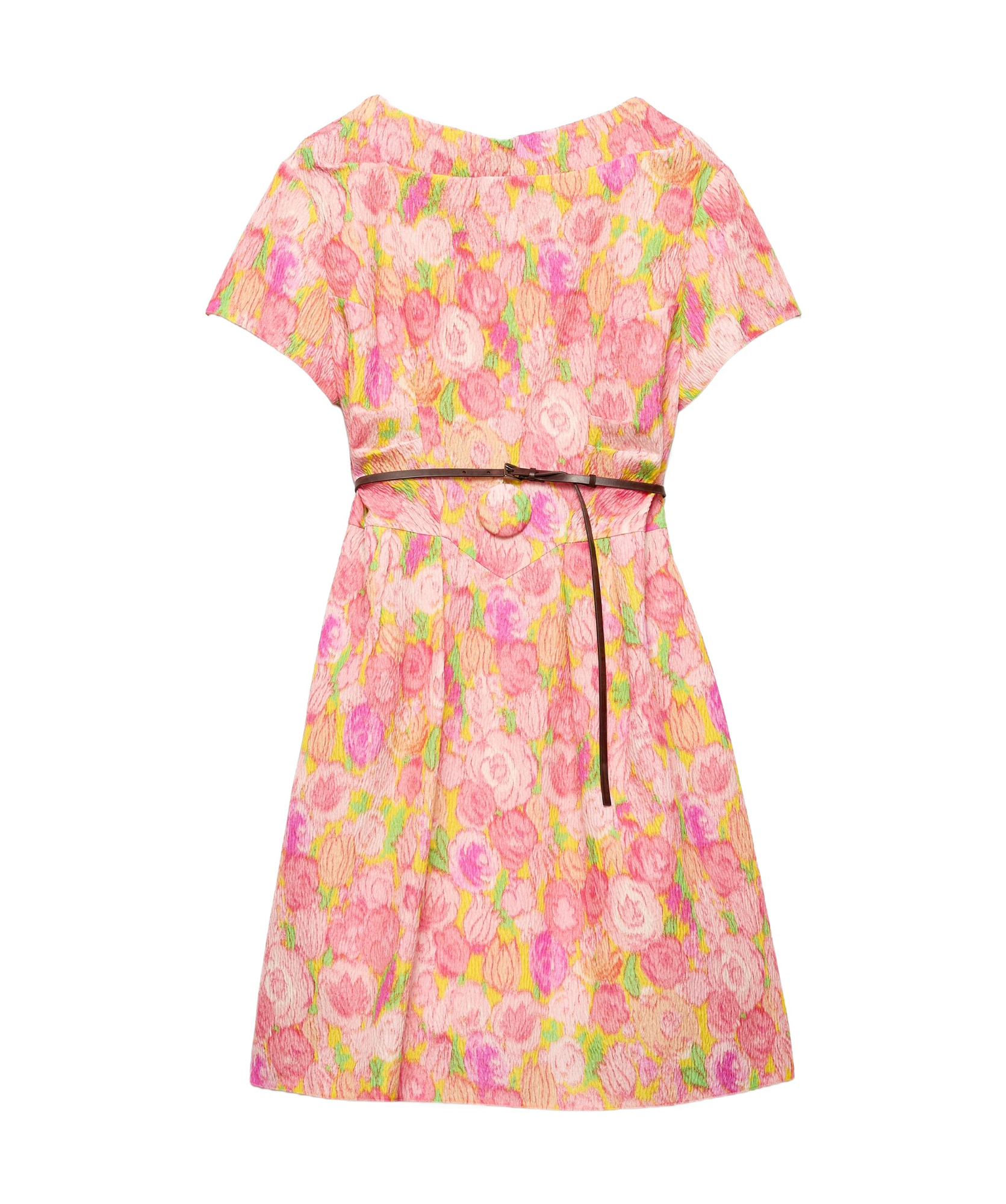 Prada Floral Print Silk Blend Knee-length Dress In Pink