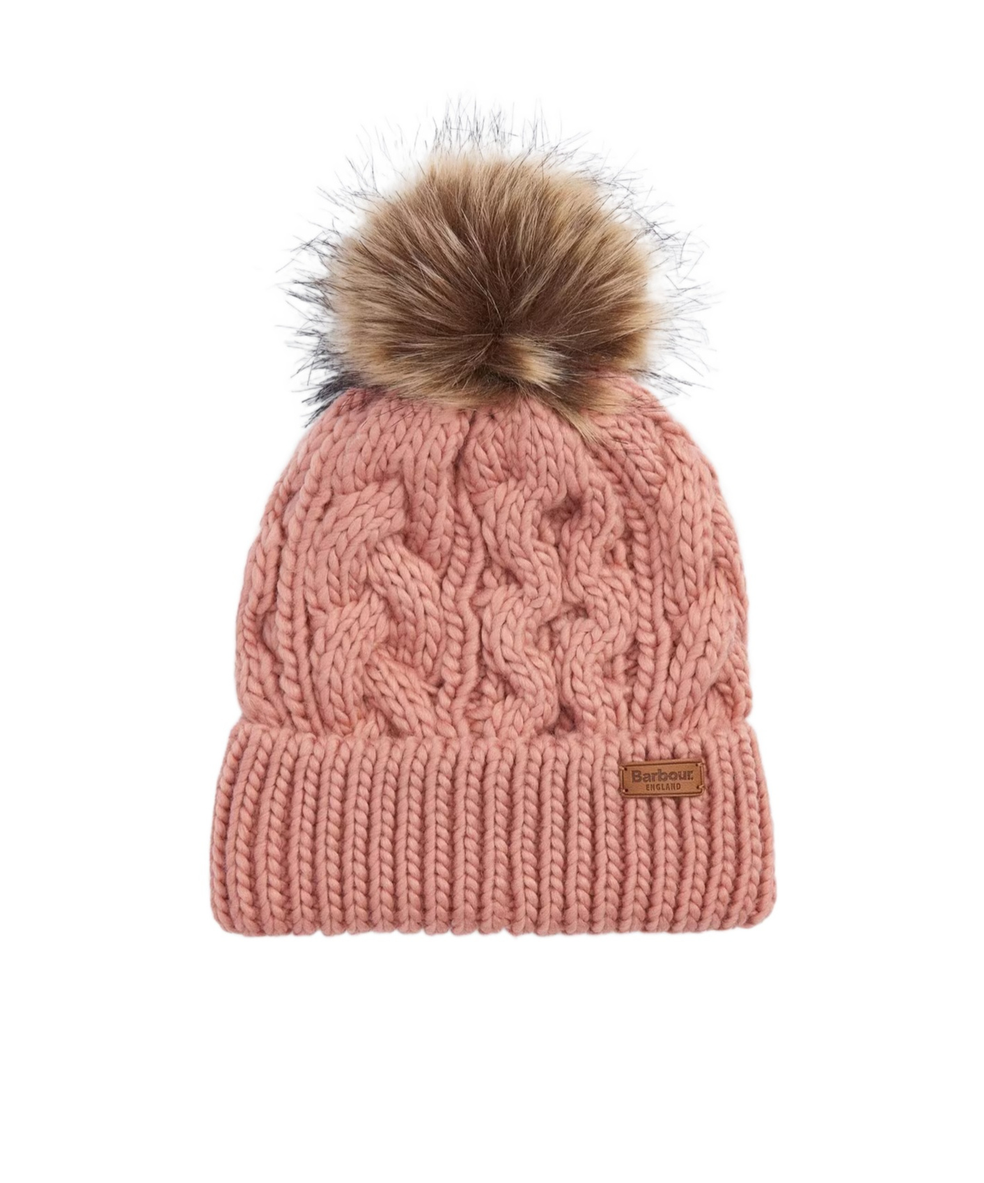 Barbour Penshaw Cable-knit Beanie In Pink Rust