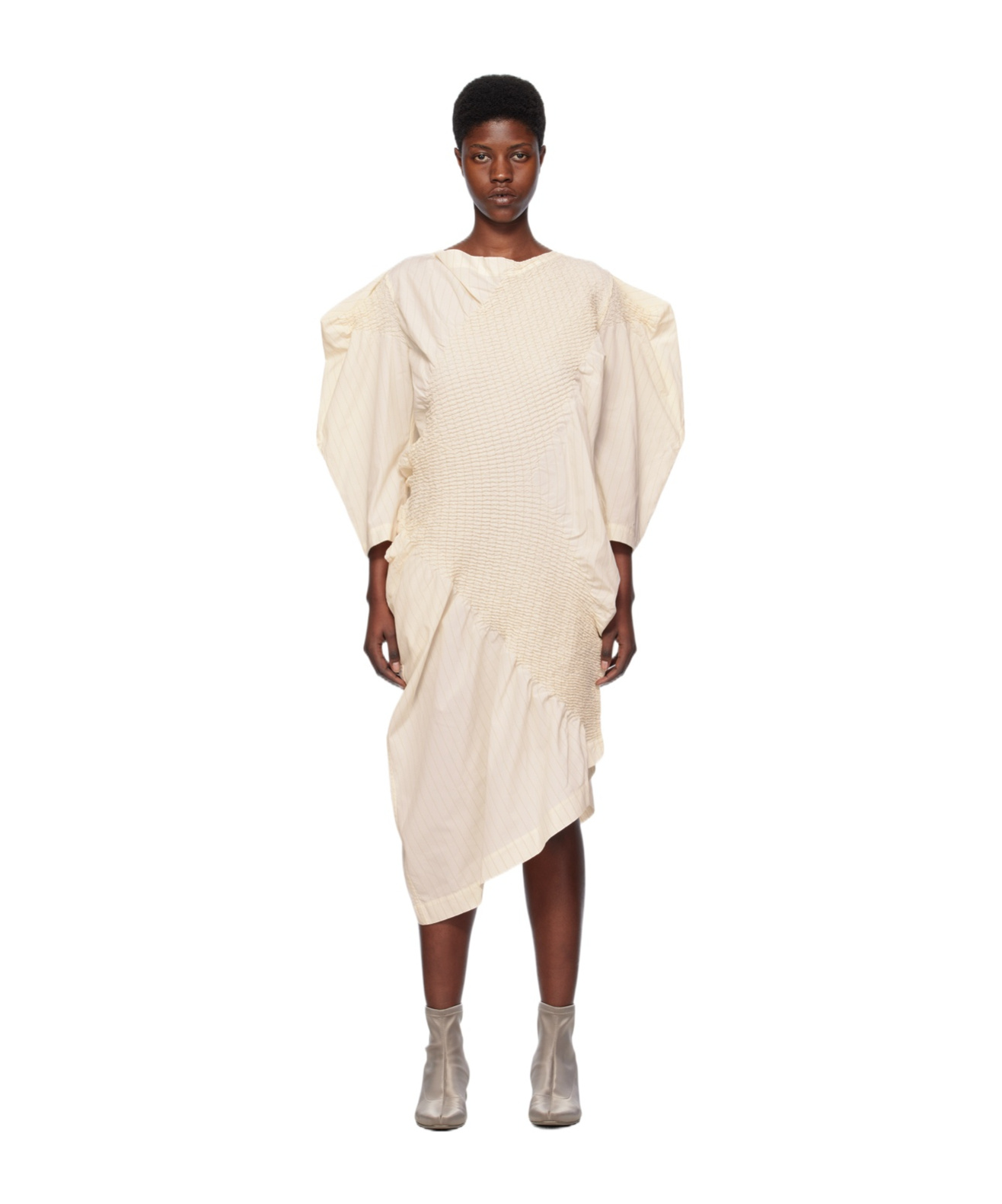 Issey Miyake Contract Medium Length Dress In White