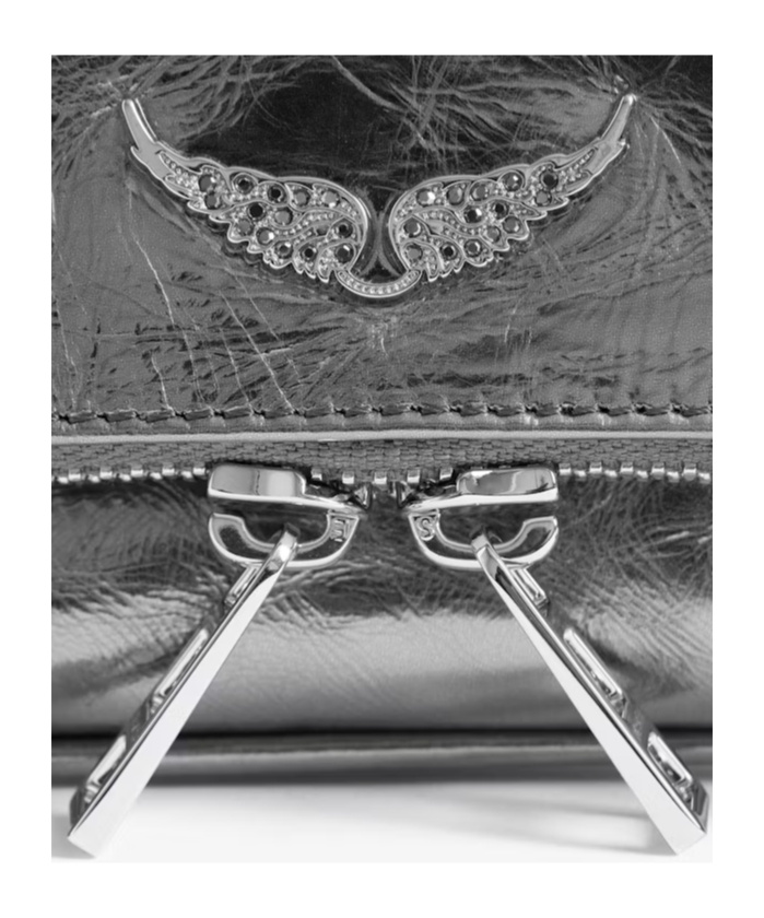 Zadig & Voltaire Rock Nano Vintage Effect Metallic Leather Clutch In Gray