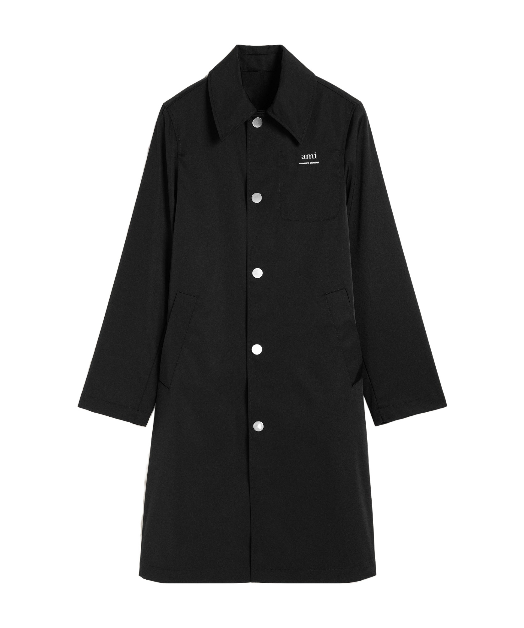Ami Alexandre Mattiussi Ami Paris Black Coat With Classic Collar And Front Button Closure In Cotton Blend Man In Black