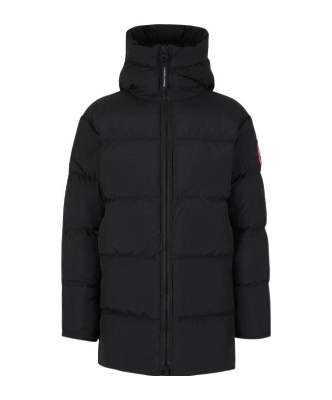 Canada Goose Lawrence Mid-thigh Length Down Jacket With Black Logo In Black