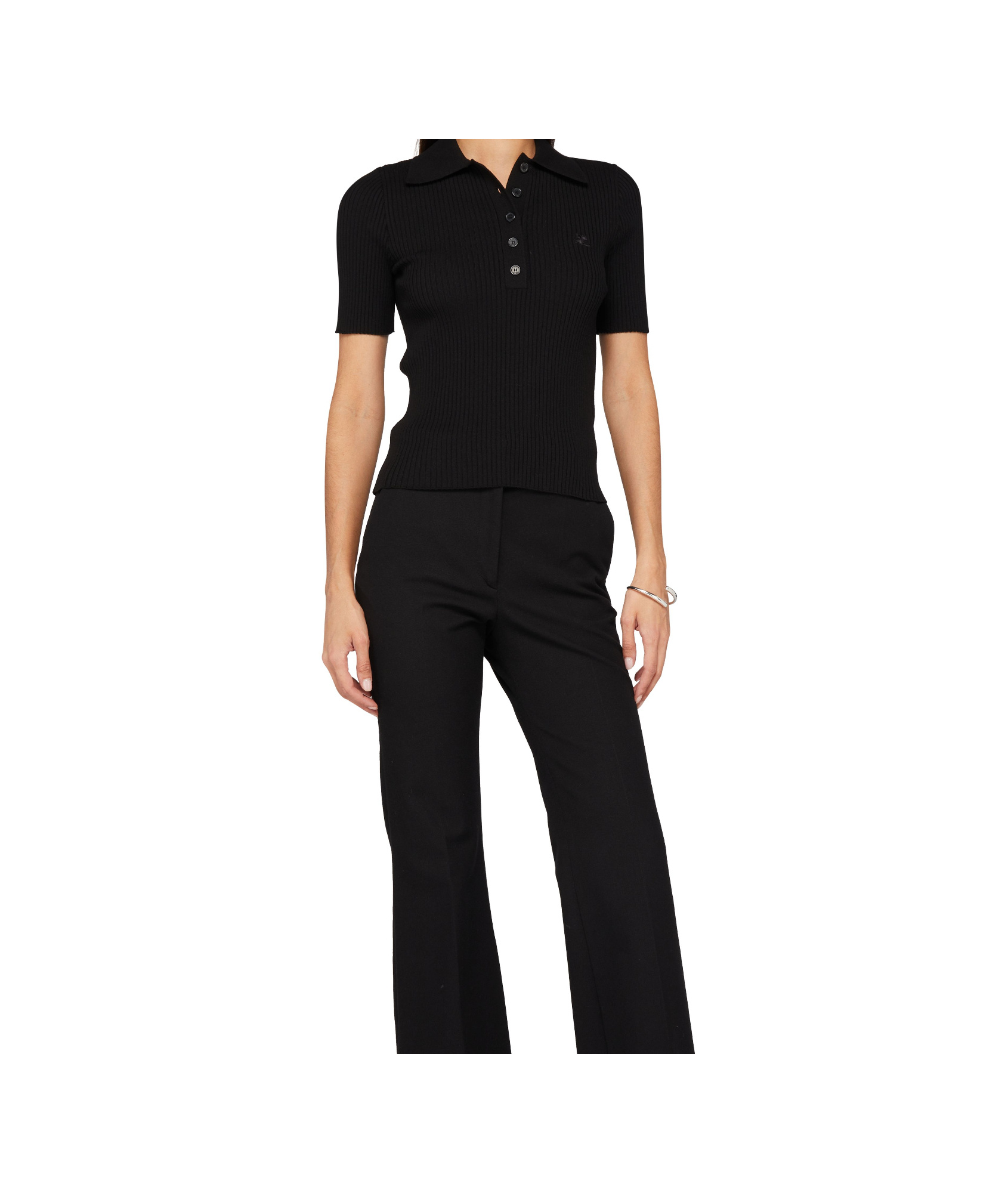 Shop Courrèges Signature Rib Knit Polo In Black