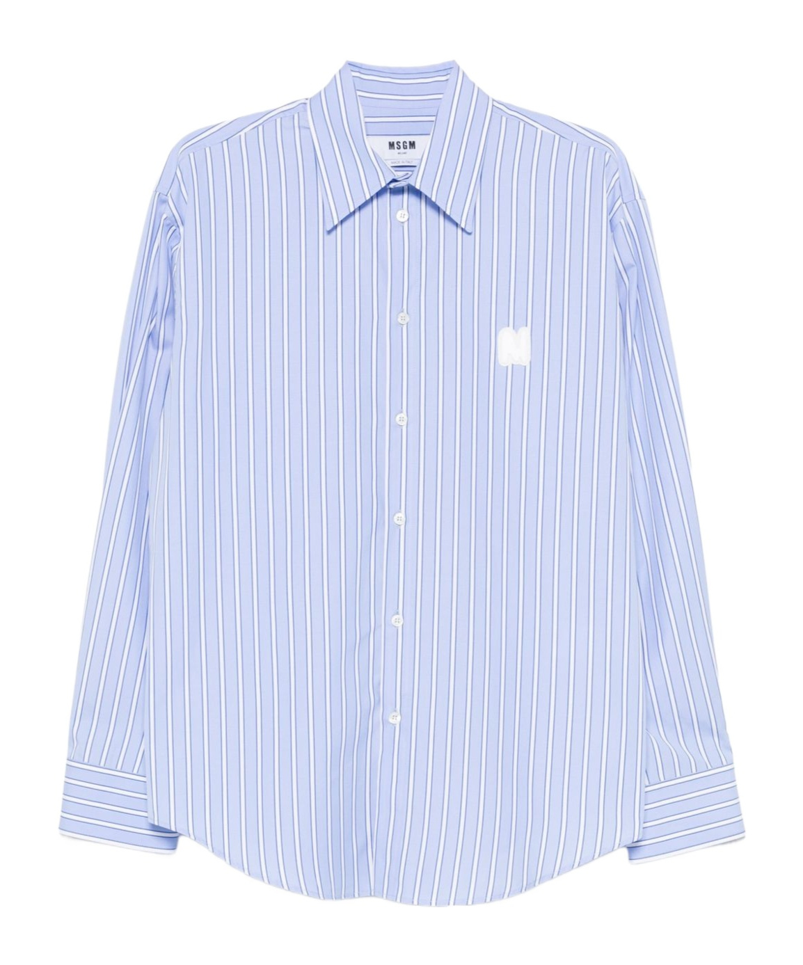 Msgm Logo Cotton T-shirt With Striped Cuffed Sleeves In Blue