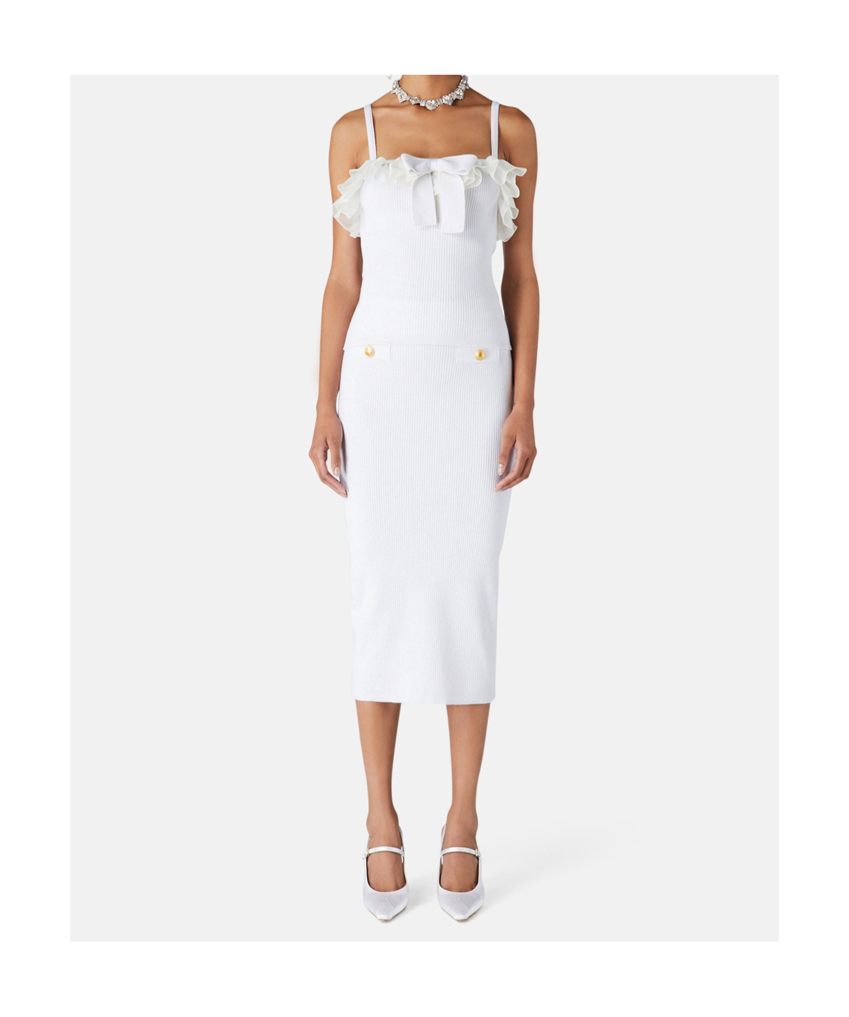 Alessandra Rich Bow Ruffled Top In White
