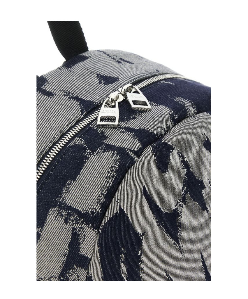 Alexander Mcqueen Jacquard Denim Metropolitan Backpack With Monogram Motif In Black