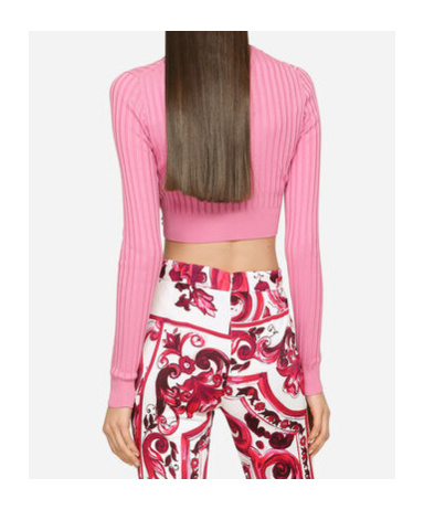 Dolce & Gabbana Cropped Sweater In Ribbed Silk In Pink