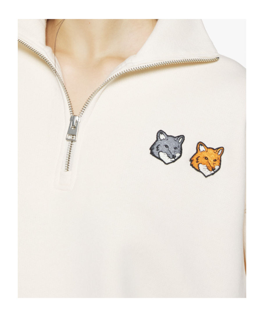 Maison Kitsuné Double Bold Fox Head Half Zip Comfort Sweatshirt In Metallic