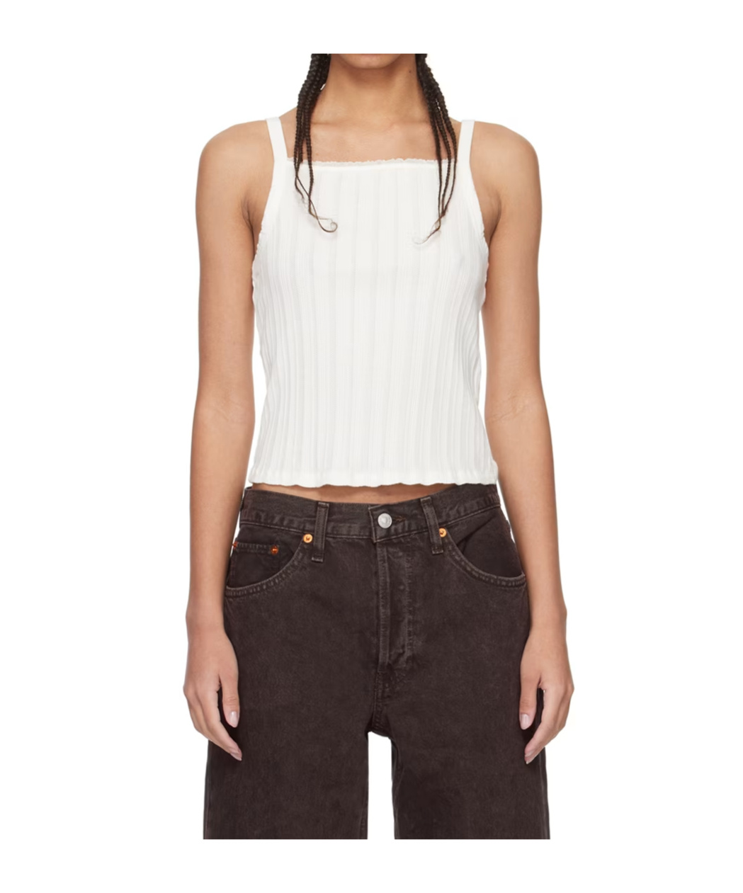 Re/done Off-white Square Neck Tank Top In White