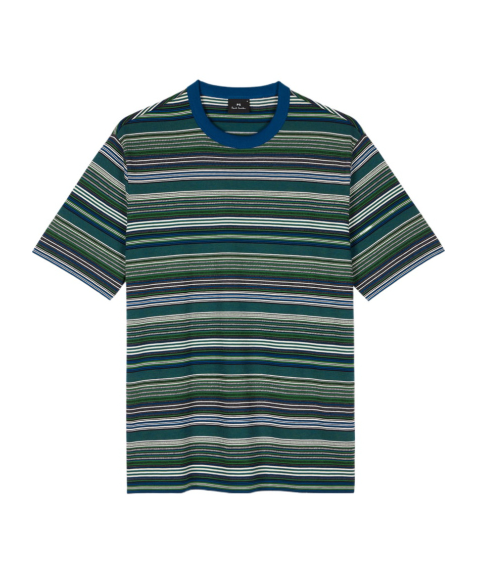 Ps By Paul Smith Ps Paul Smith Mens Multi Yarn-dye Stripe T-shirt In Green
