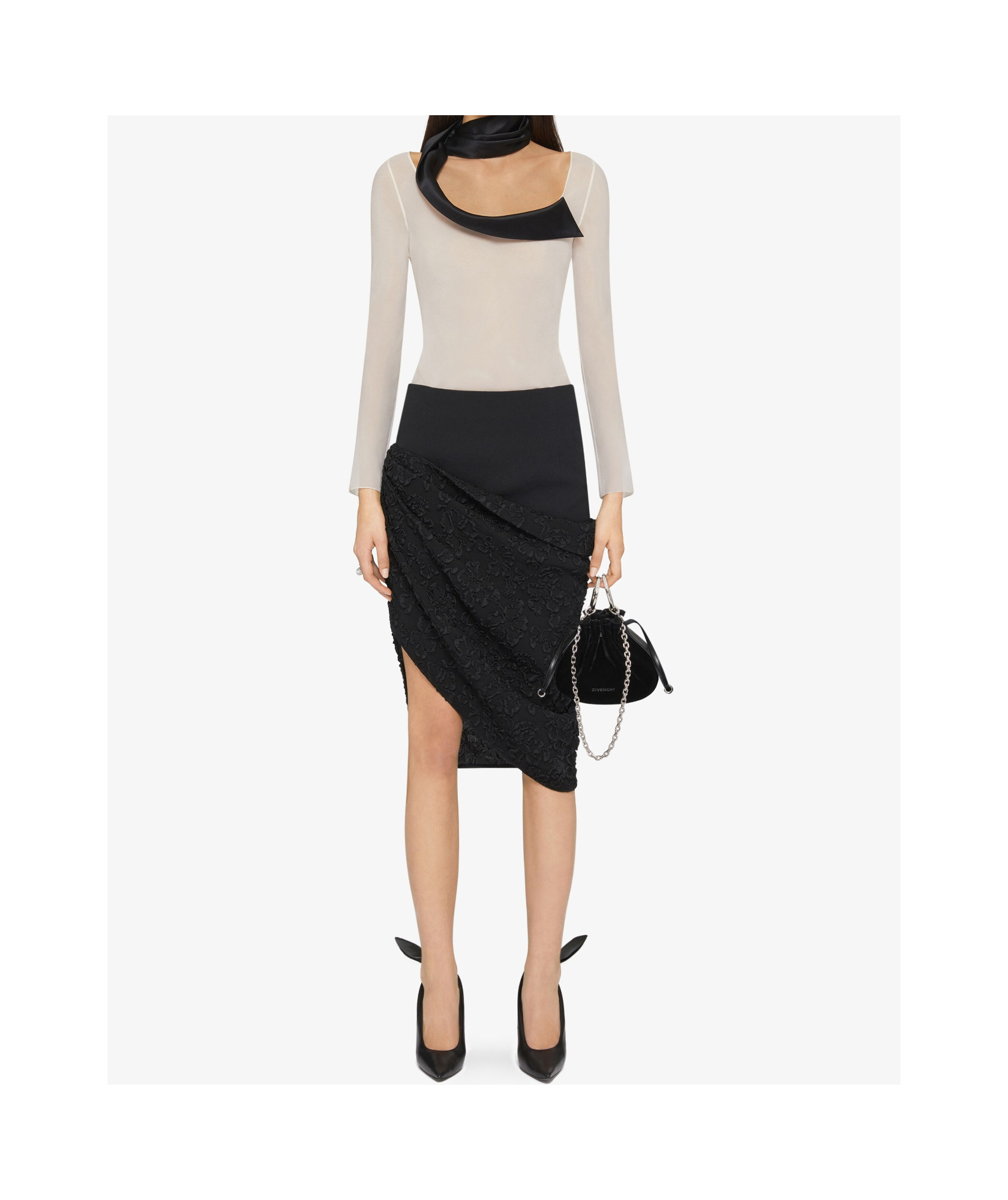 Givenchy Asymmetric Draped Skirt In Jersey With Floral Pattern In Black