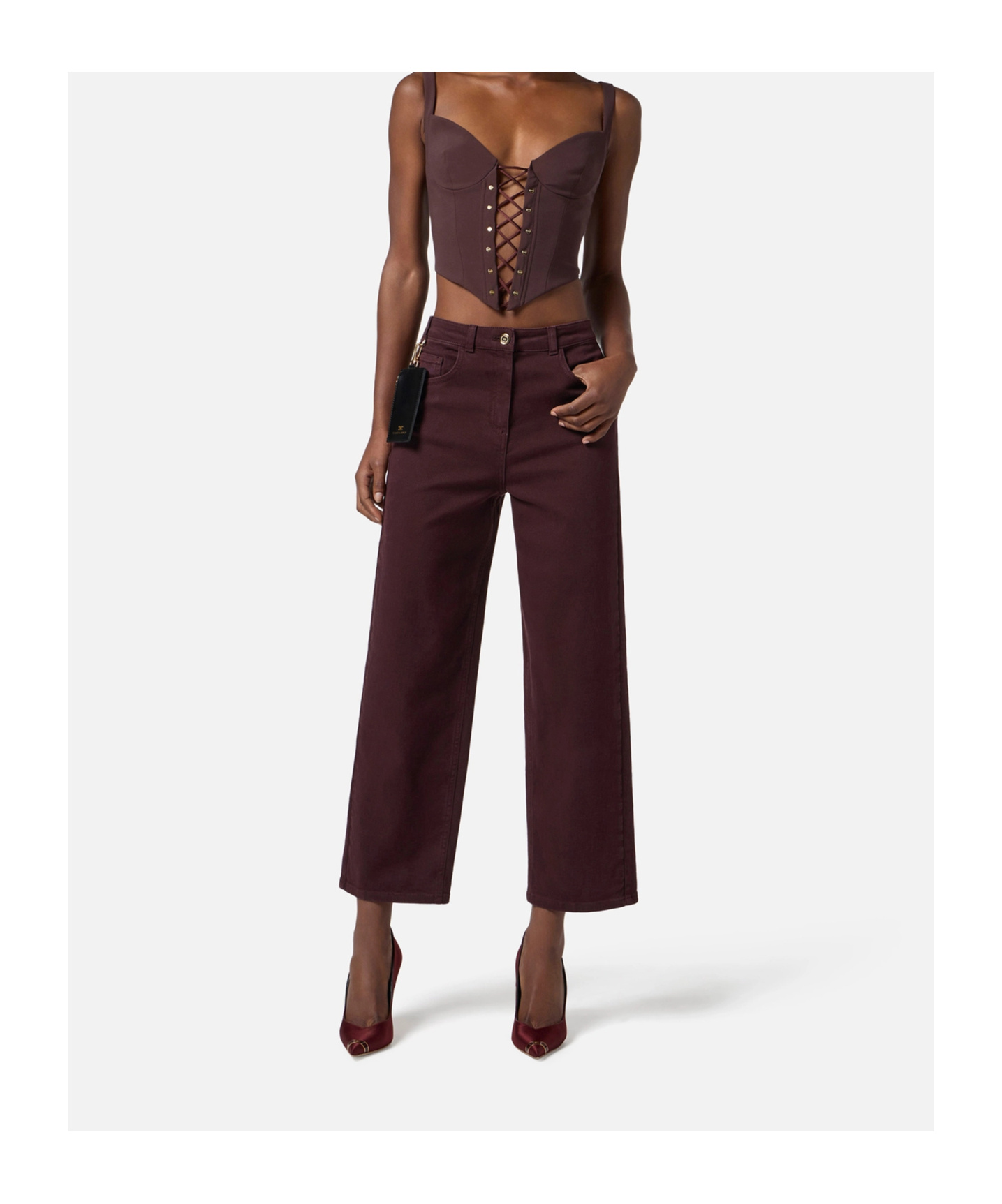 Elisabetta Franchi Logo-plaque Card-holder Jeans In Purple