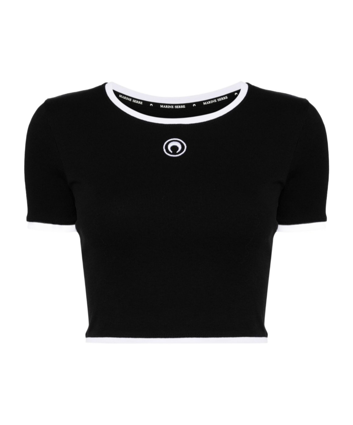 Marine Serre Ribbed Jersey Cropped Top Featuring Moon Logo In Black
