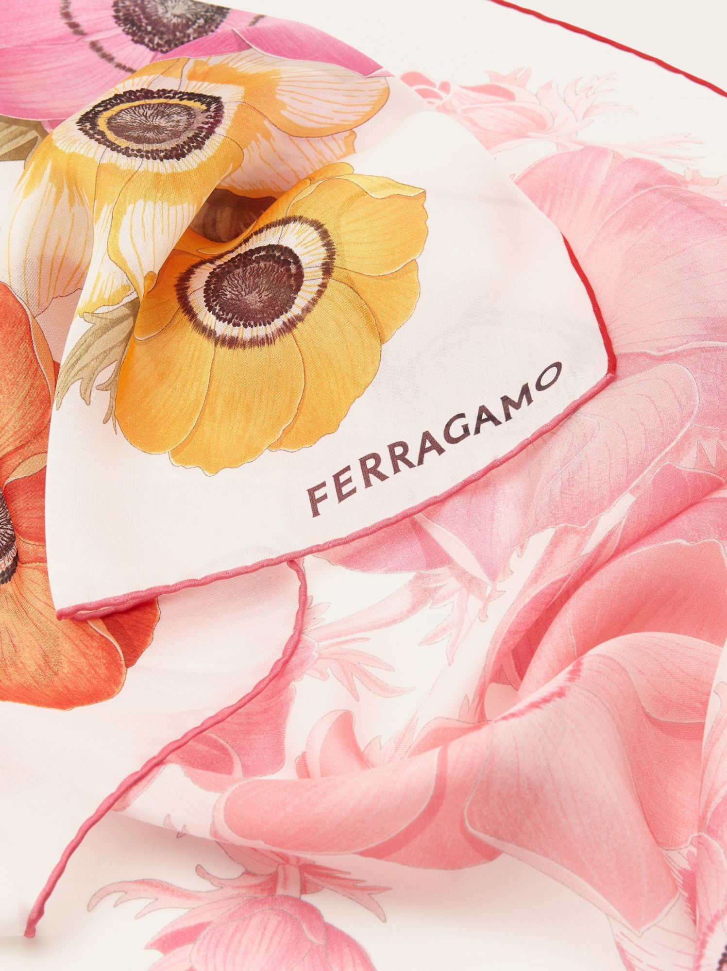 Ferragamo Anemone Floral Print Silk Scarf In White