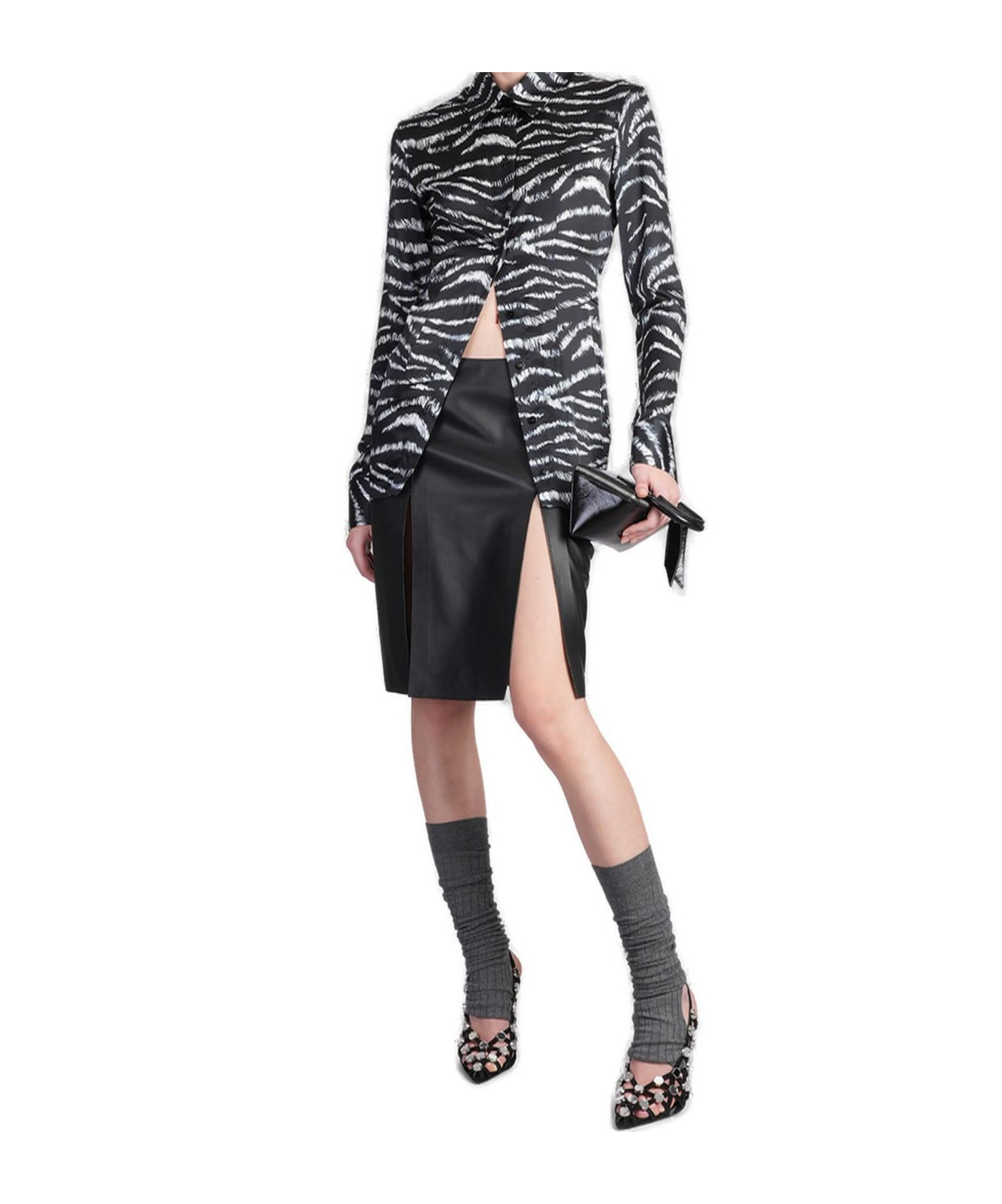 Attico Leather Skirt With Slit Design In Black