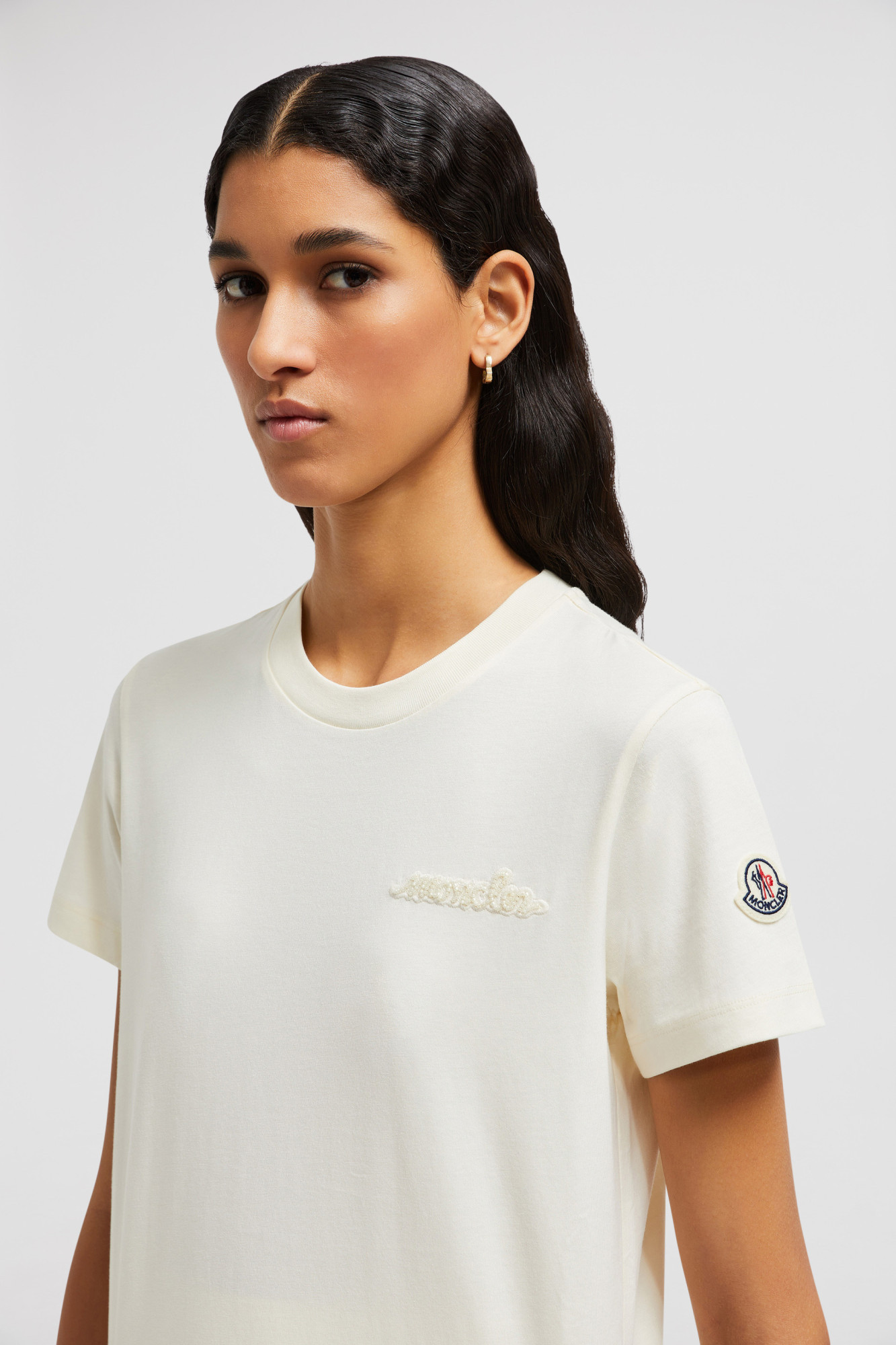 Moncler Logo-embroidered Cotton T-shirt In White