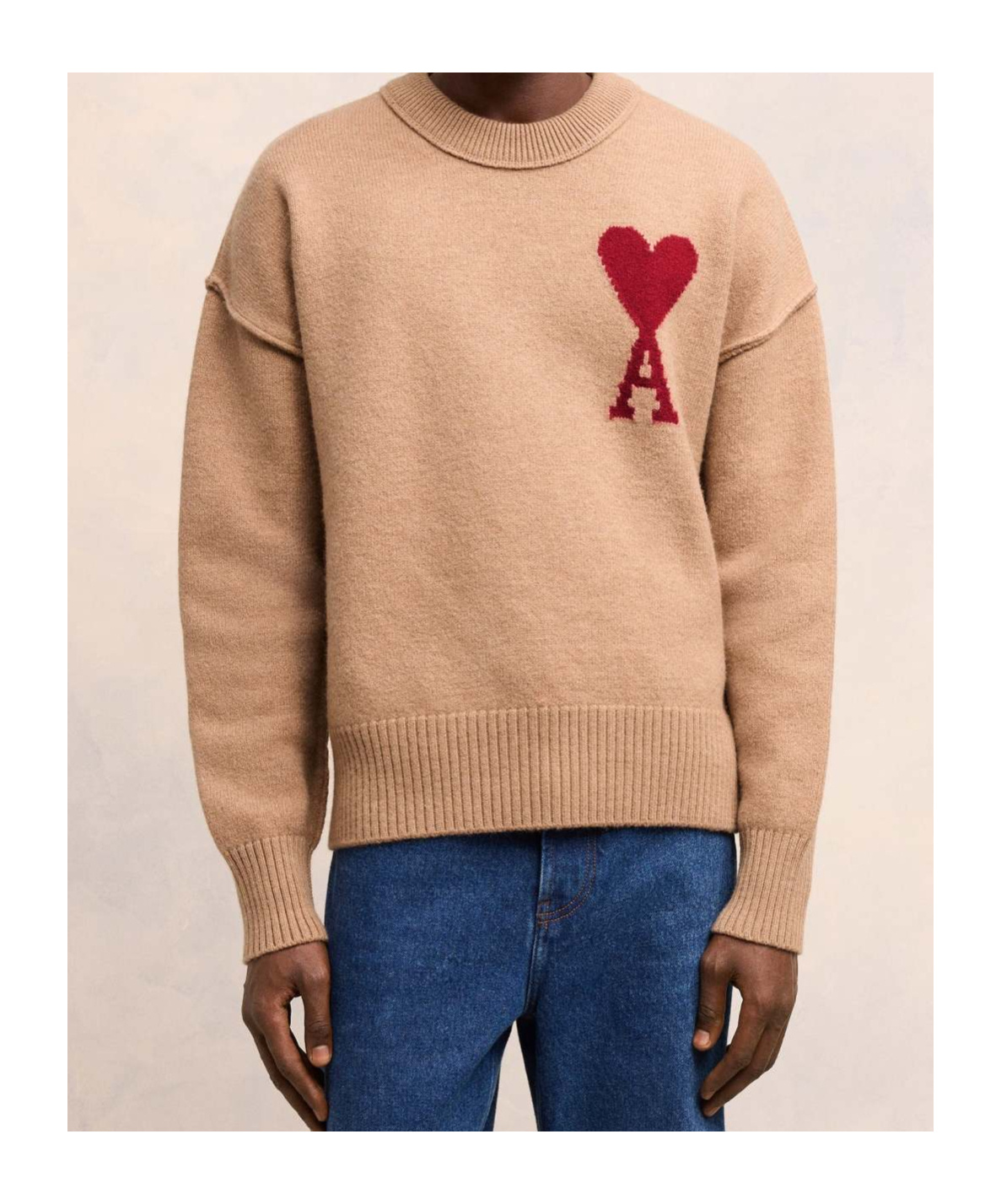 Ami Alexandre Mattiussi Ami De Coeur Wool Sweater In Nude