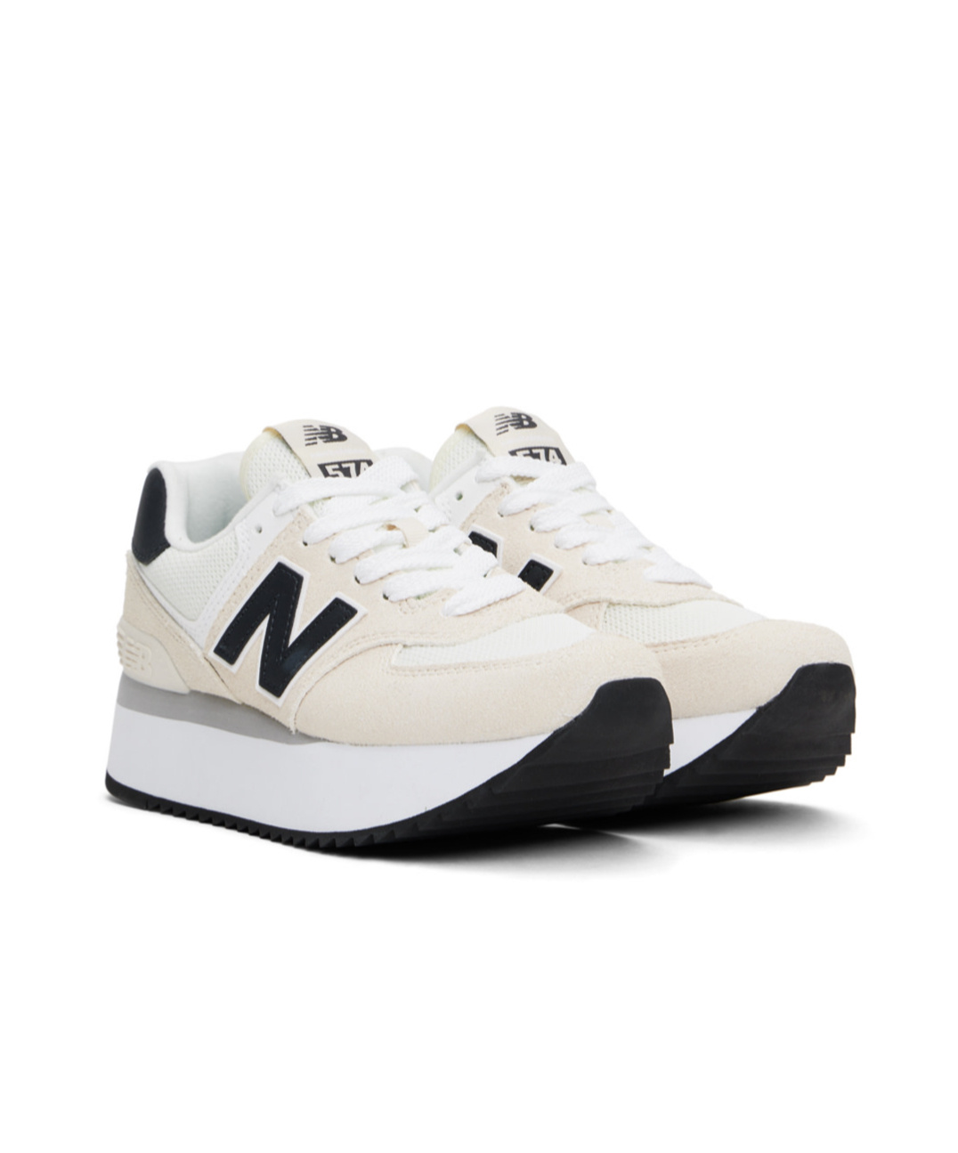 Shop New Balance Beige 574 Trainers In White
