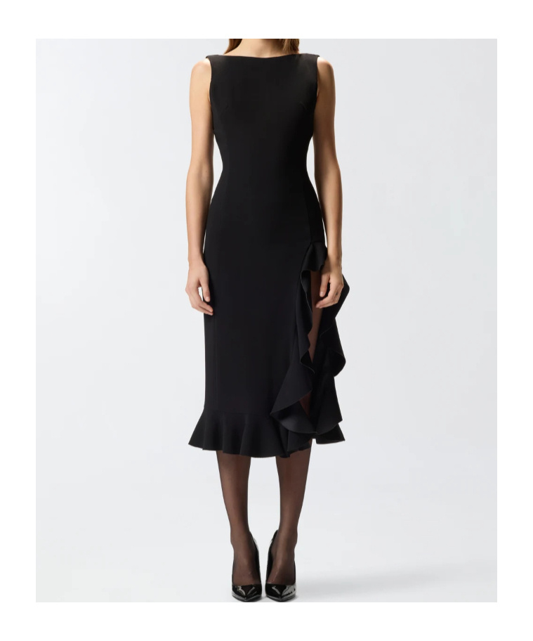 Pinko Midi Dress With Ruffle Detail And Fitted Silhouette In Black