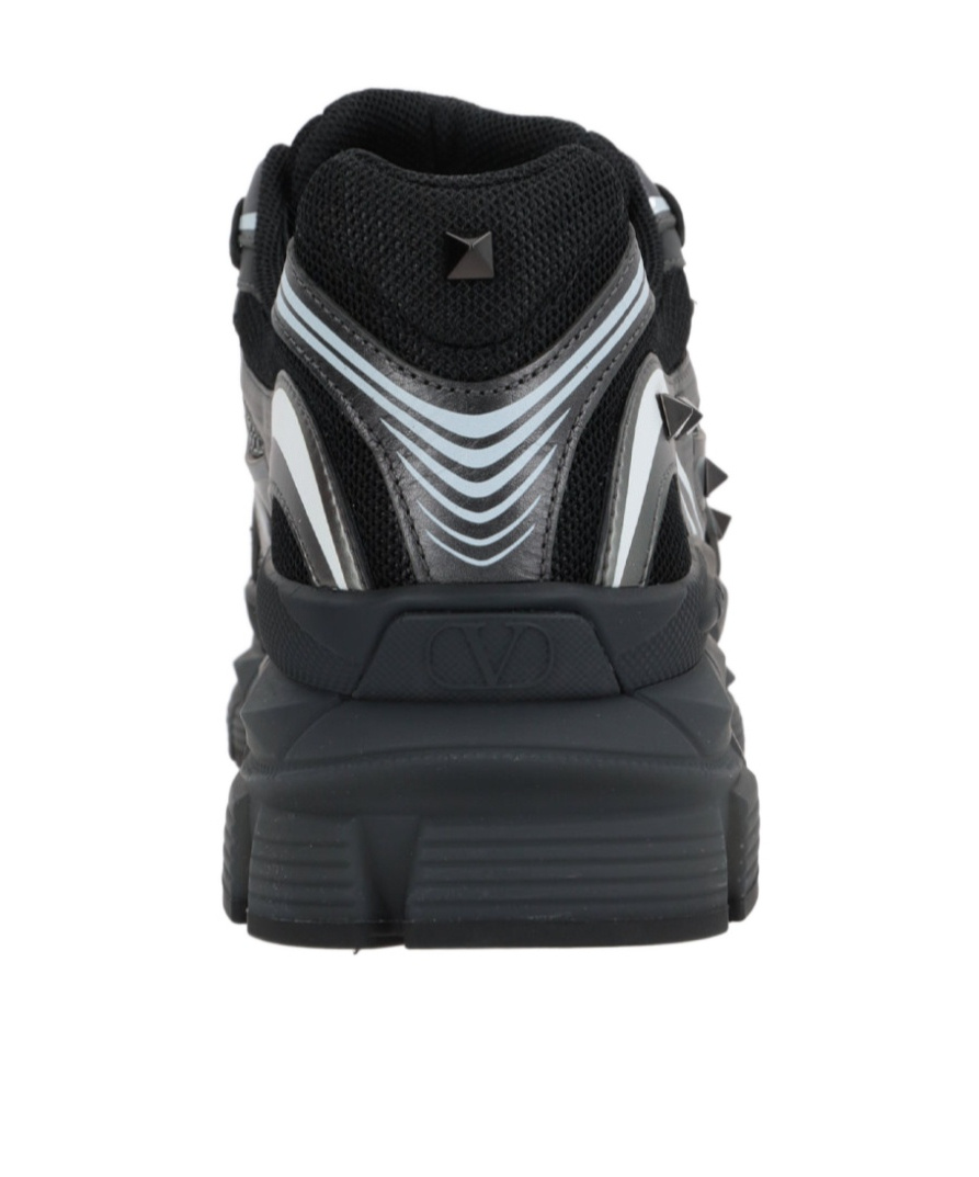 Valentino Garavani Leather Sneakers With Textured Rubber Elements In Black