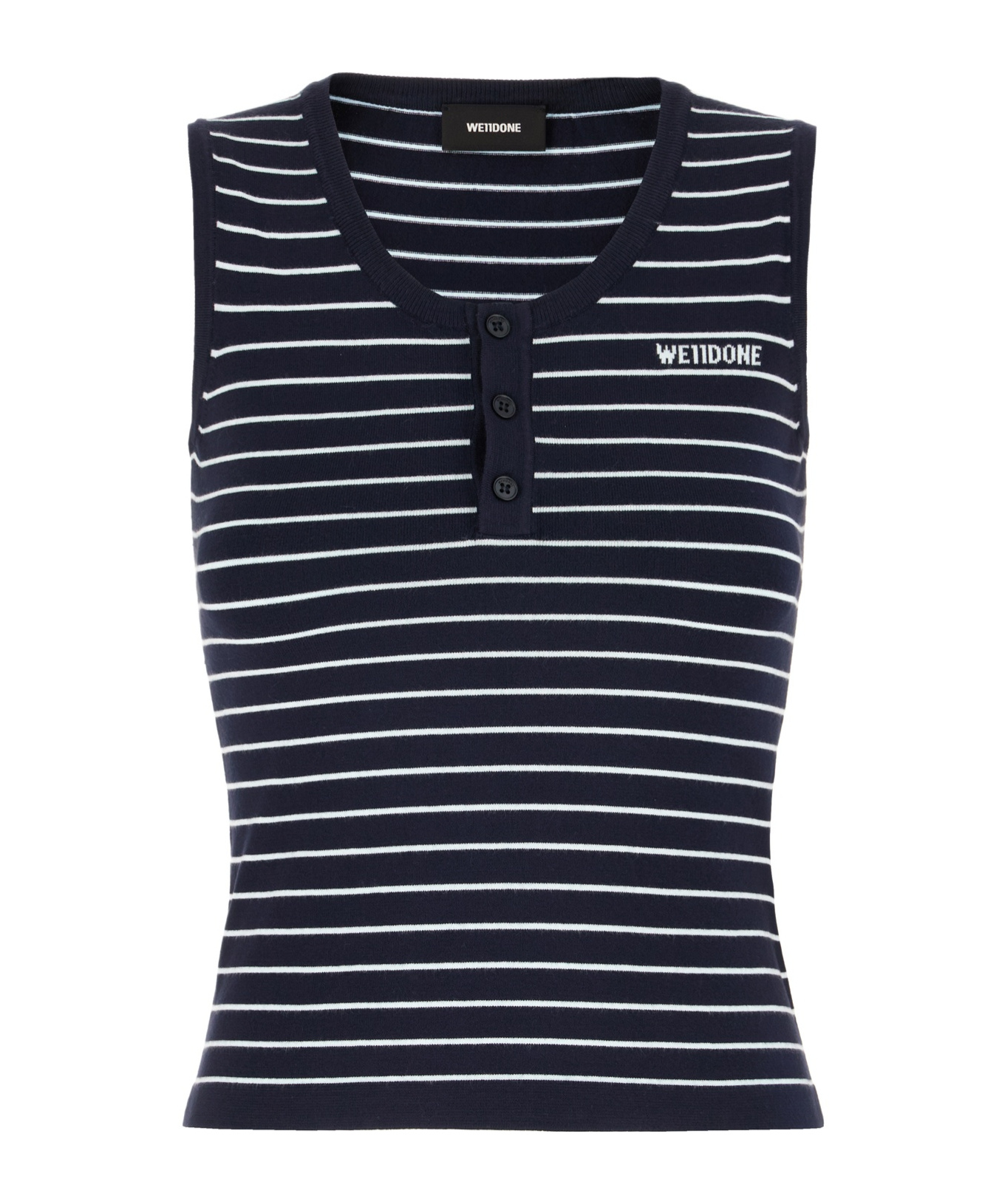We11 Done Sleeveless Striped Button Ribbed Top In Blue