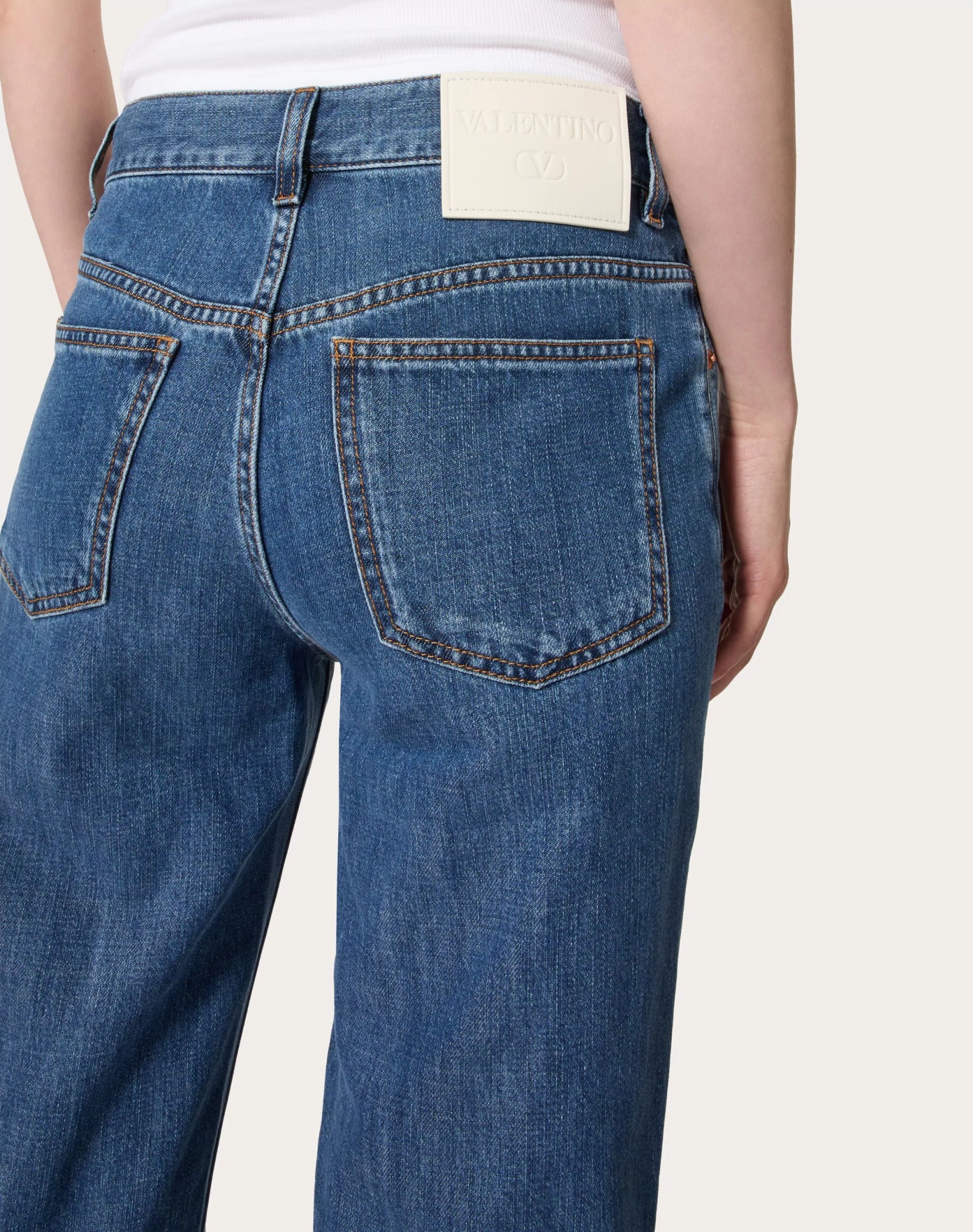 Valentino Mid-rise Straight Leg Cotton Jeans In Blue