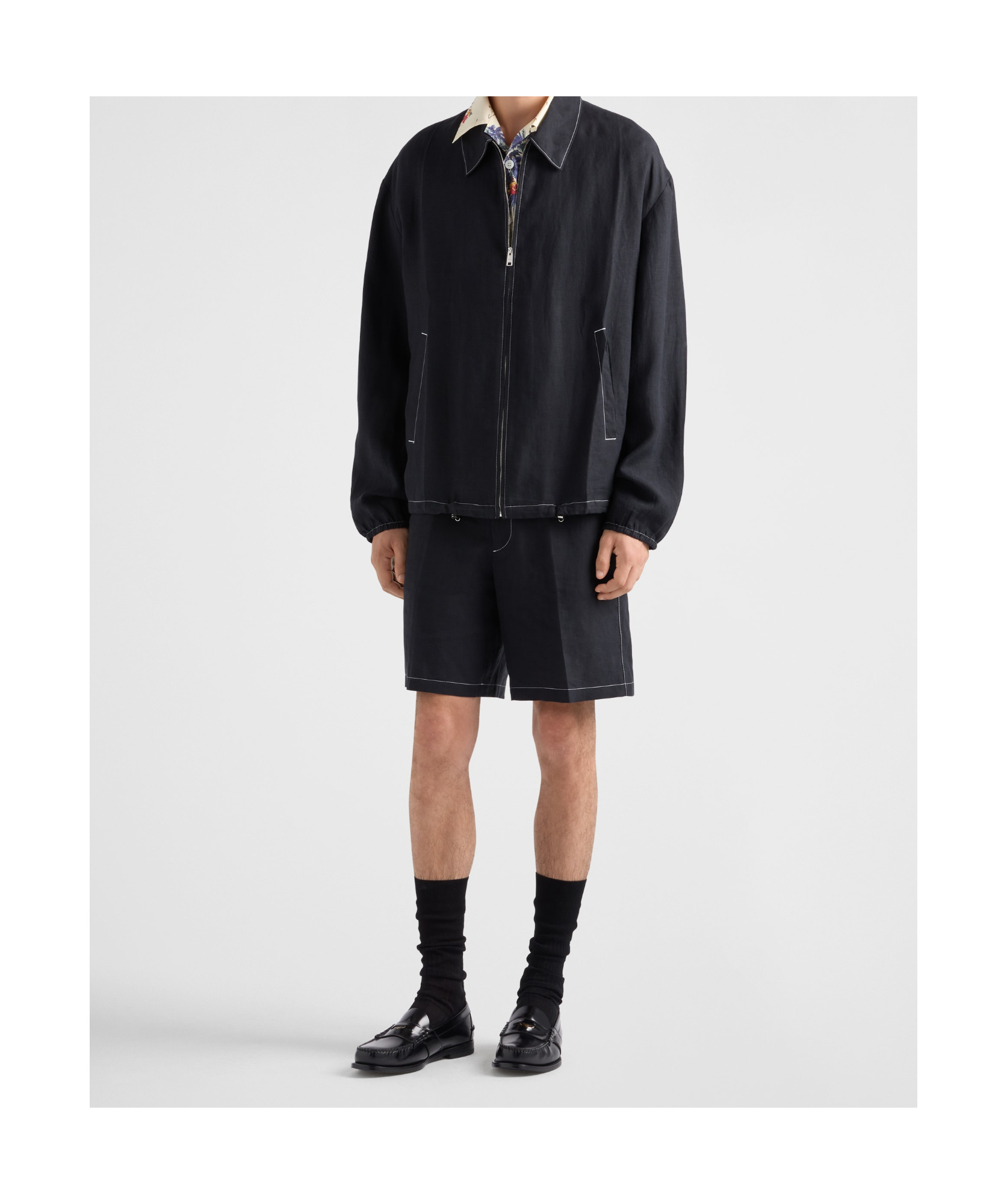 Prada Cotton Blouson With Contrasting Stitching In Black