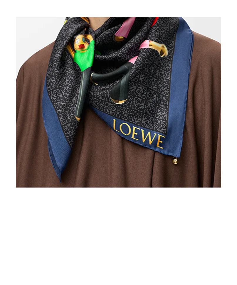 Loewe Printed Organic Silk-twill Scarf In Blue