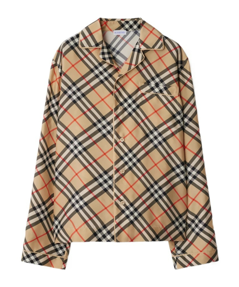 Burberry Check Print Silk Shirt In Nude