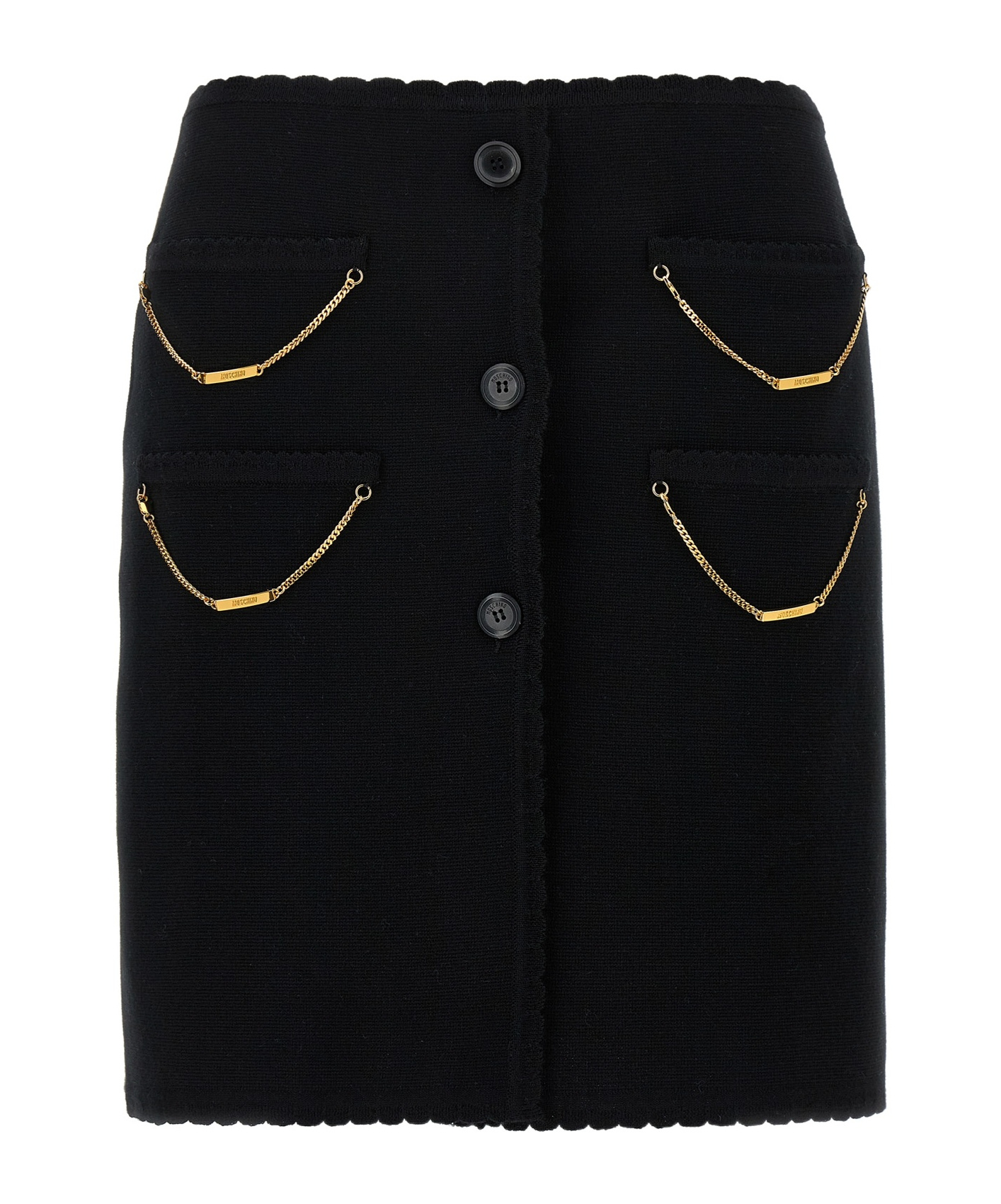 Moschino Skirt With Chain Embellishments And Scalloped Edges In Black