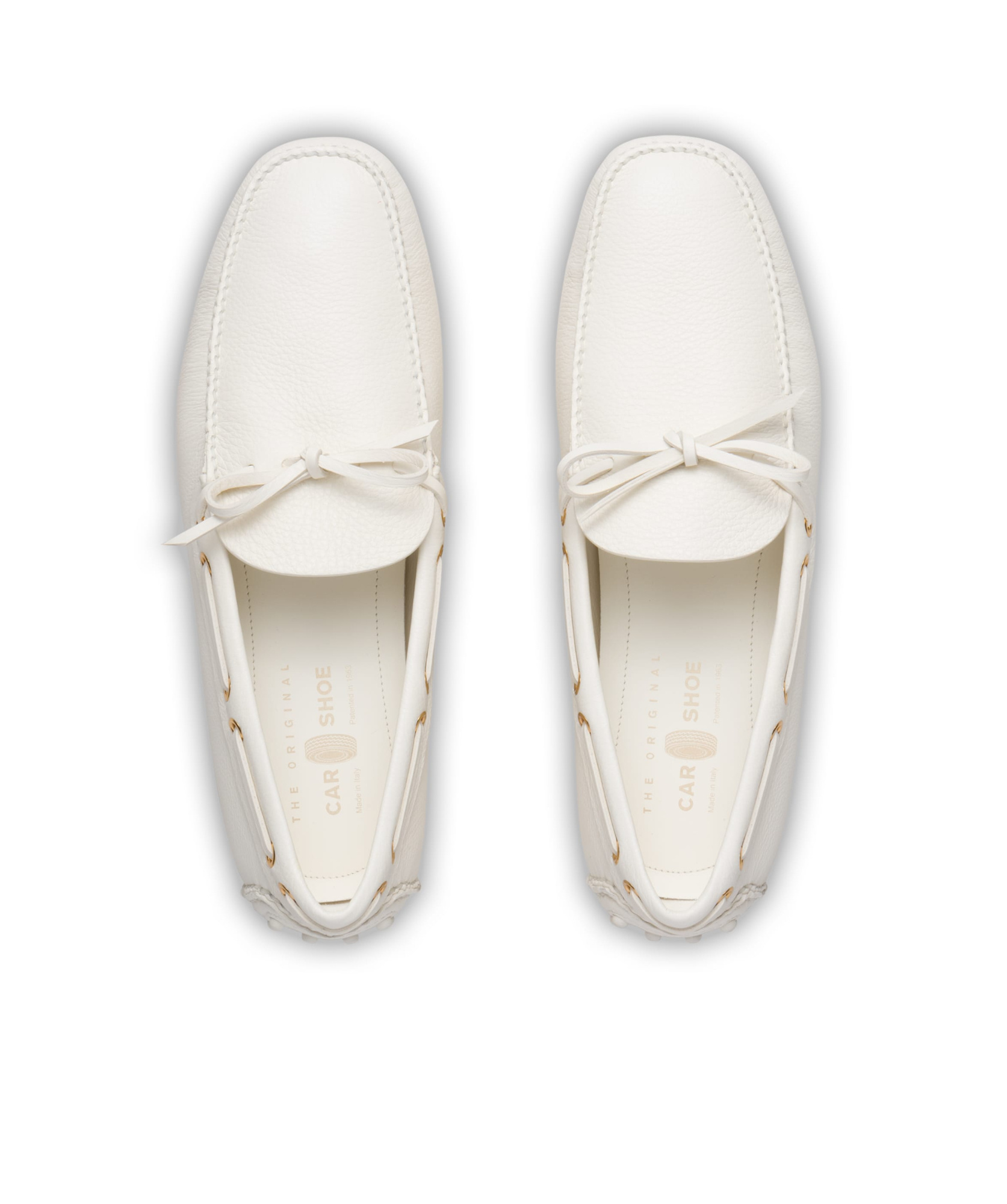 Car Shoe Lace-up Leather Boat Shoes In White