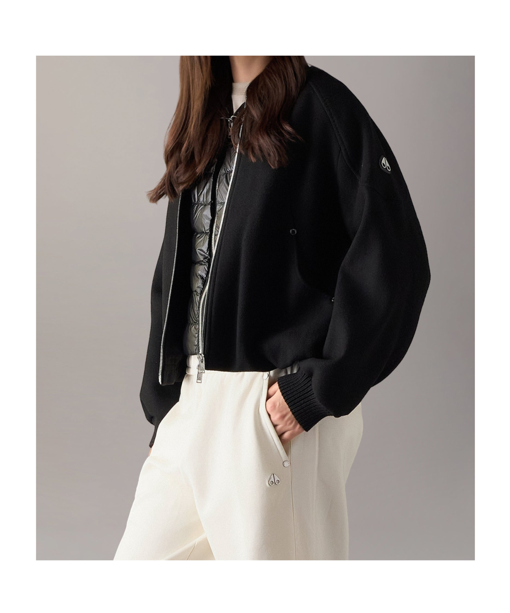 Moose Knuckles Grid 3-in-1 Wool Bomber Jacket In Black