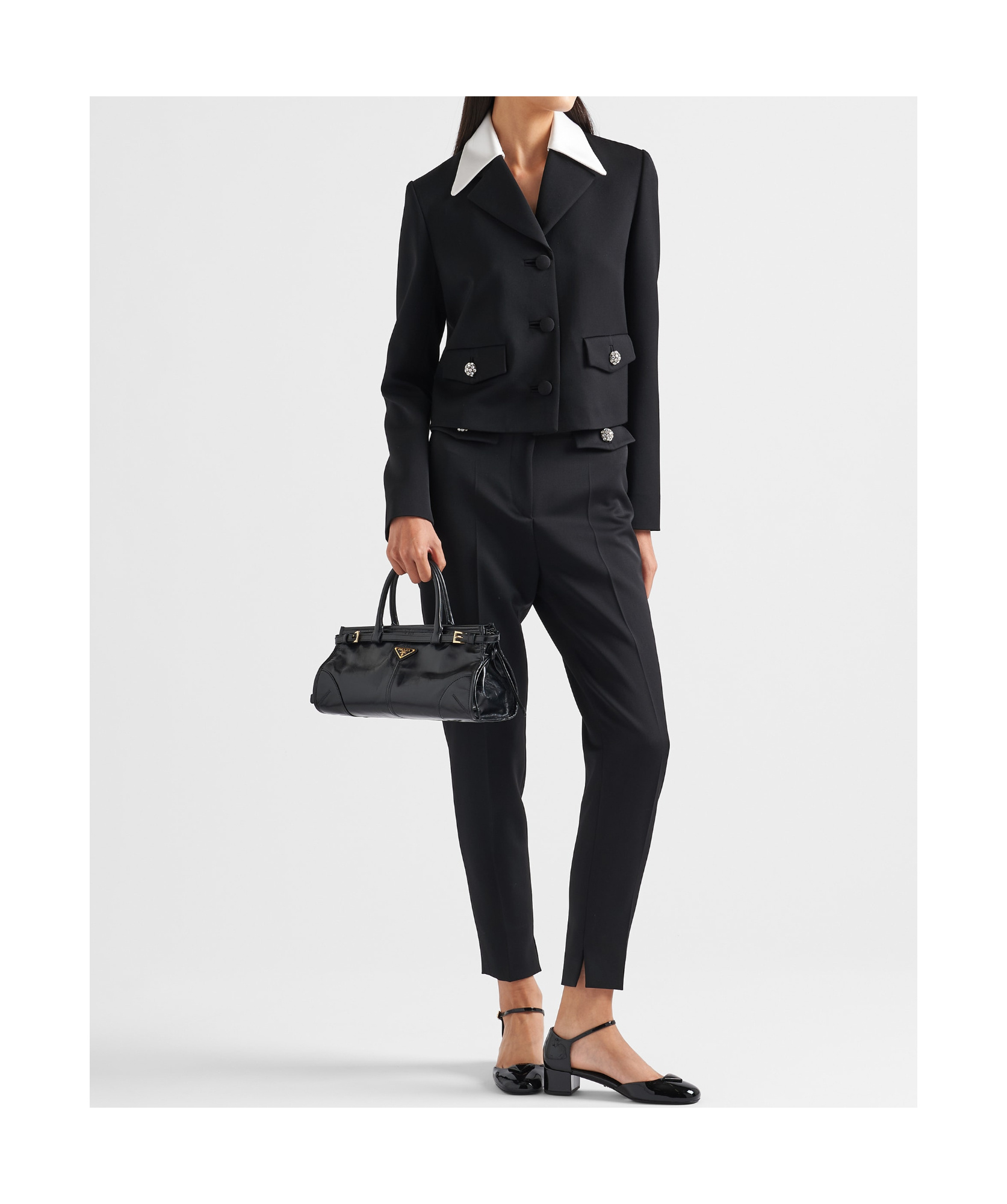 Prada Bonnie Medium Naplak Patent Leather Handbag In Black