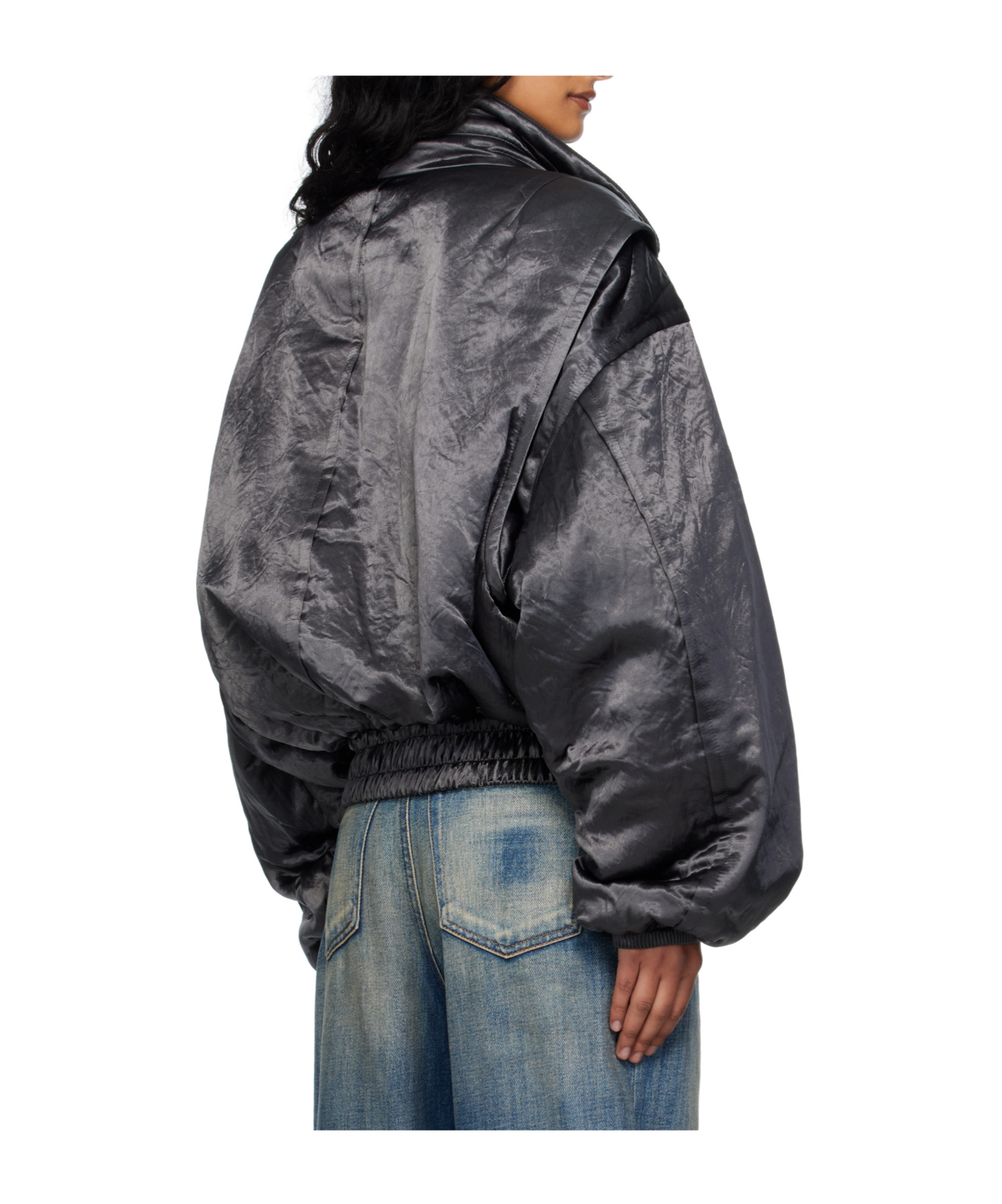 Open Yy Satin Cargo Bomber Jacket In Gray