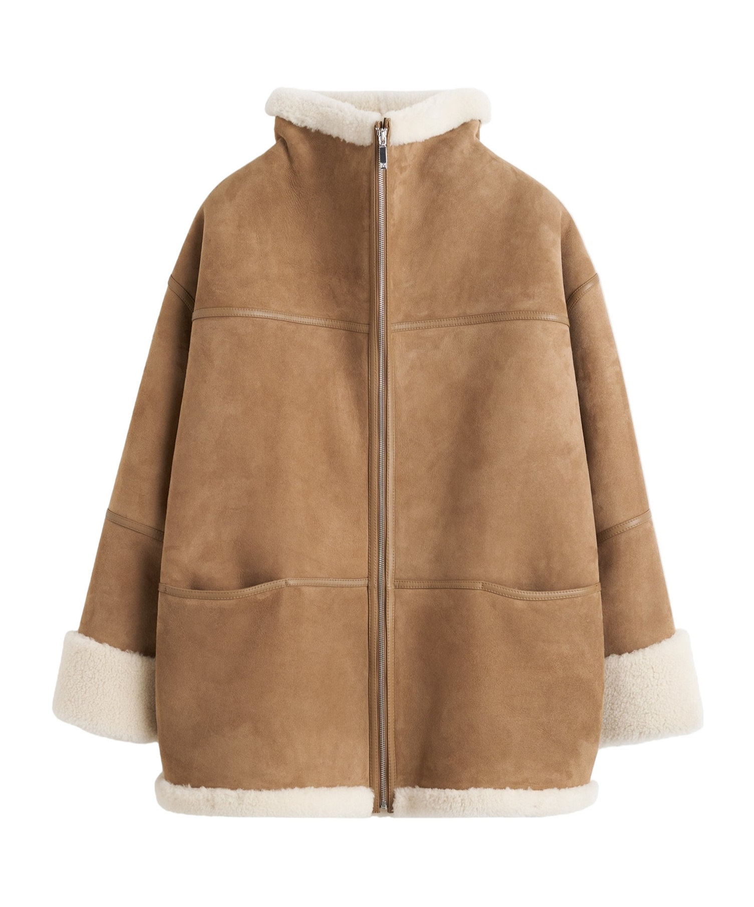 Totême Biscuits Shearling Lamb Leather Jacket With Wide Collar In Brown