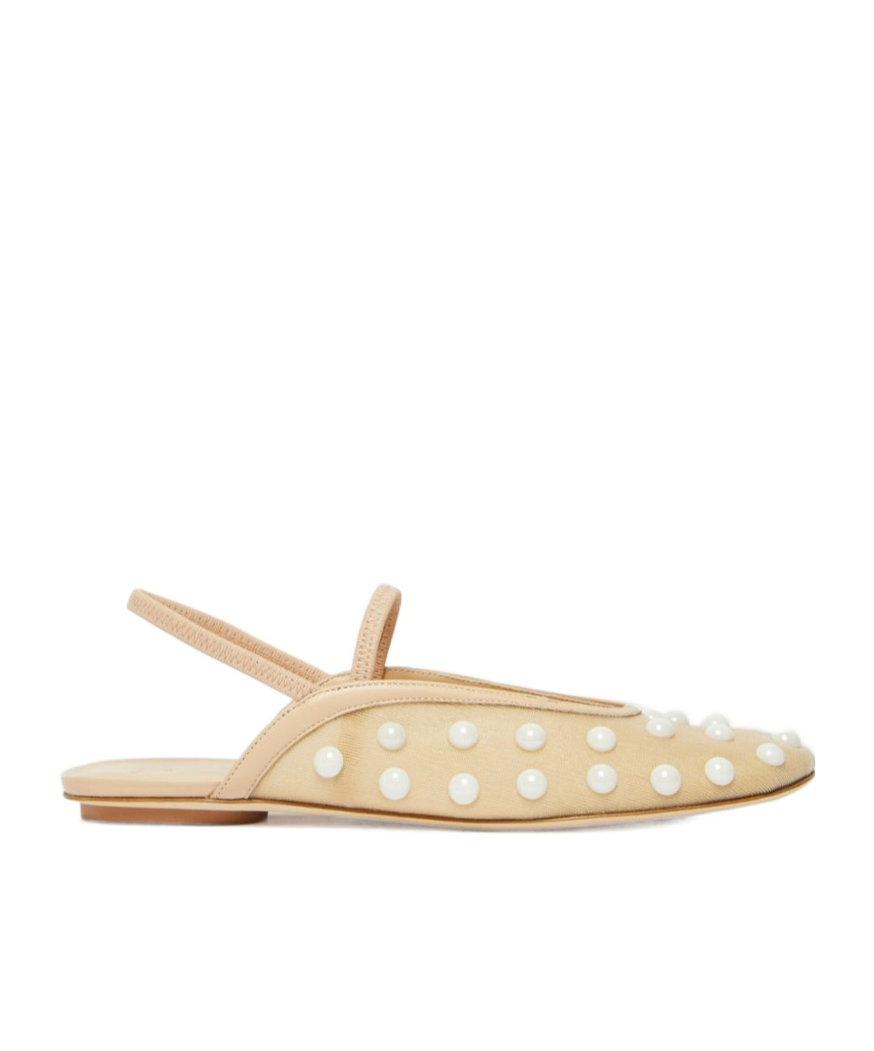 Weekend Max Mara Pearl-embellished Slingback Flats In Nude
