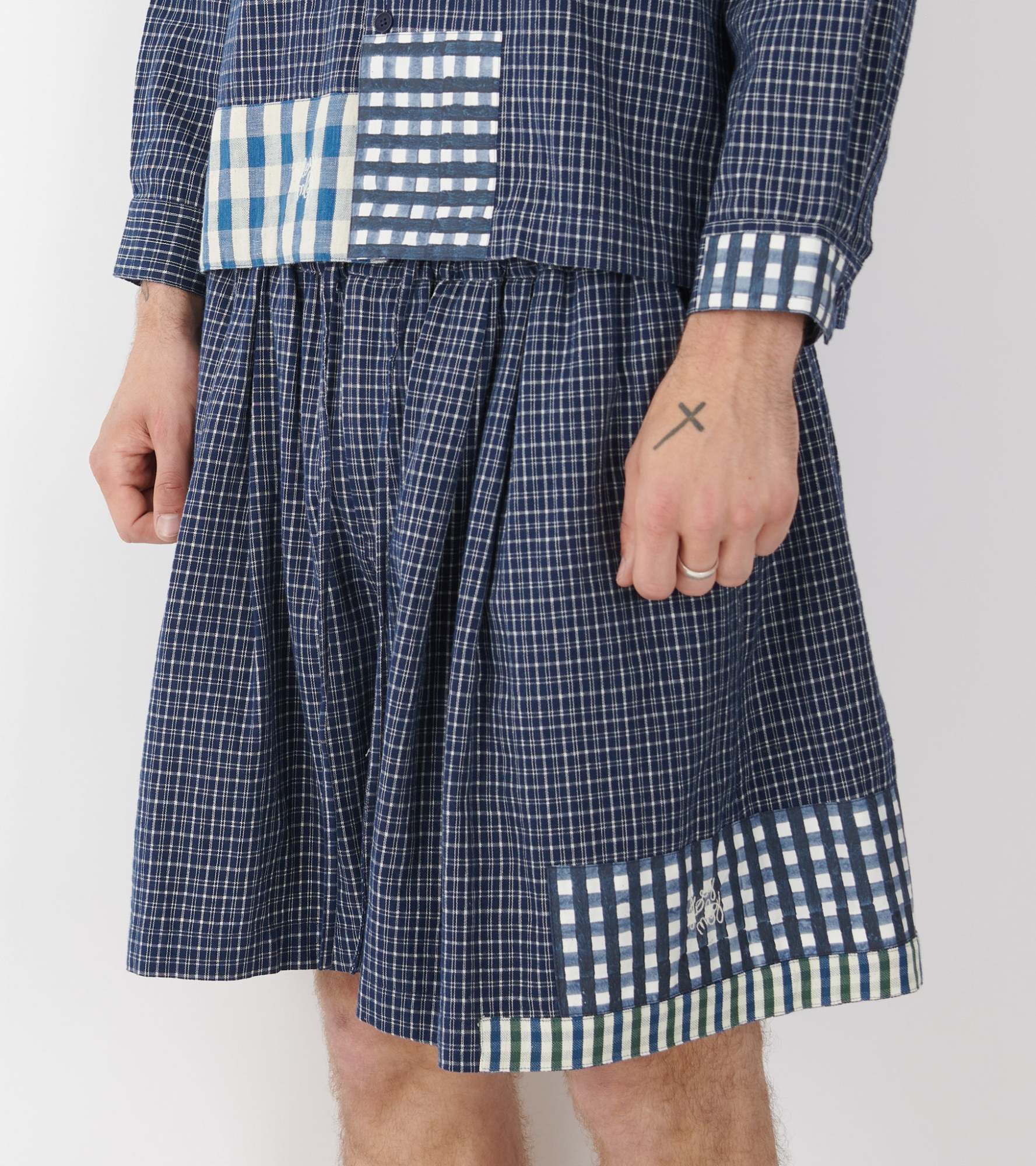 Story Mfg. Bridge Shorts Indigo Picnic Handloom In Blue