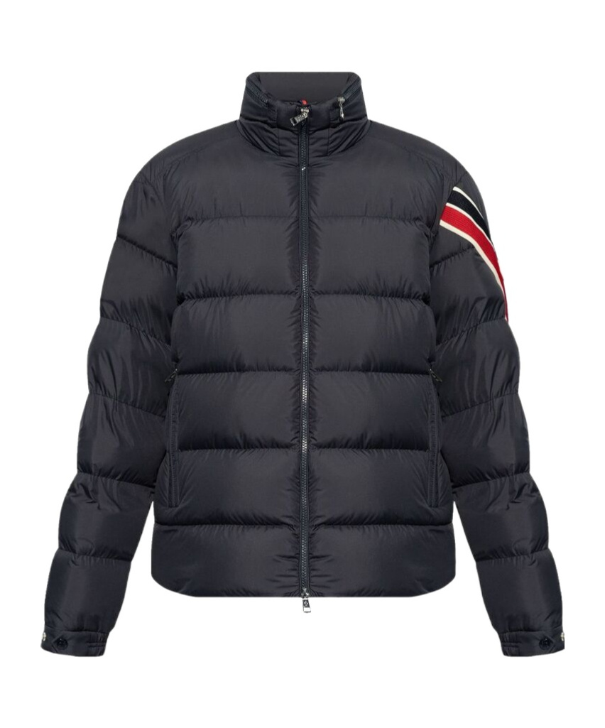 Moncler Navy Blue Solayan Short Down Jacket In Blue