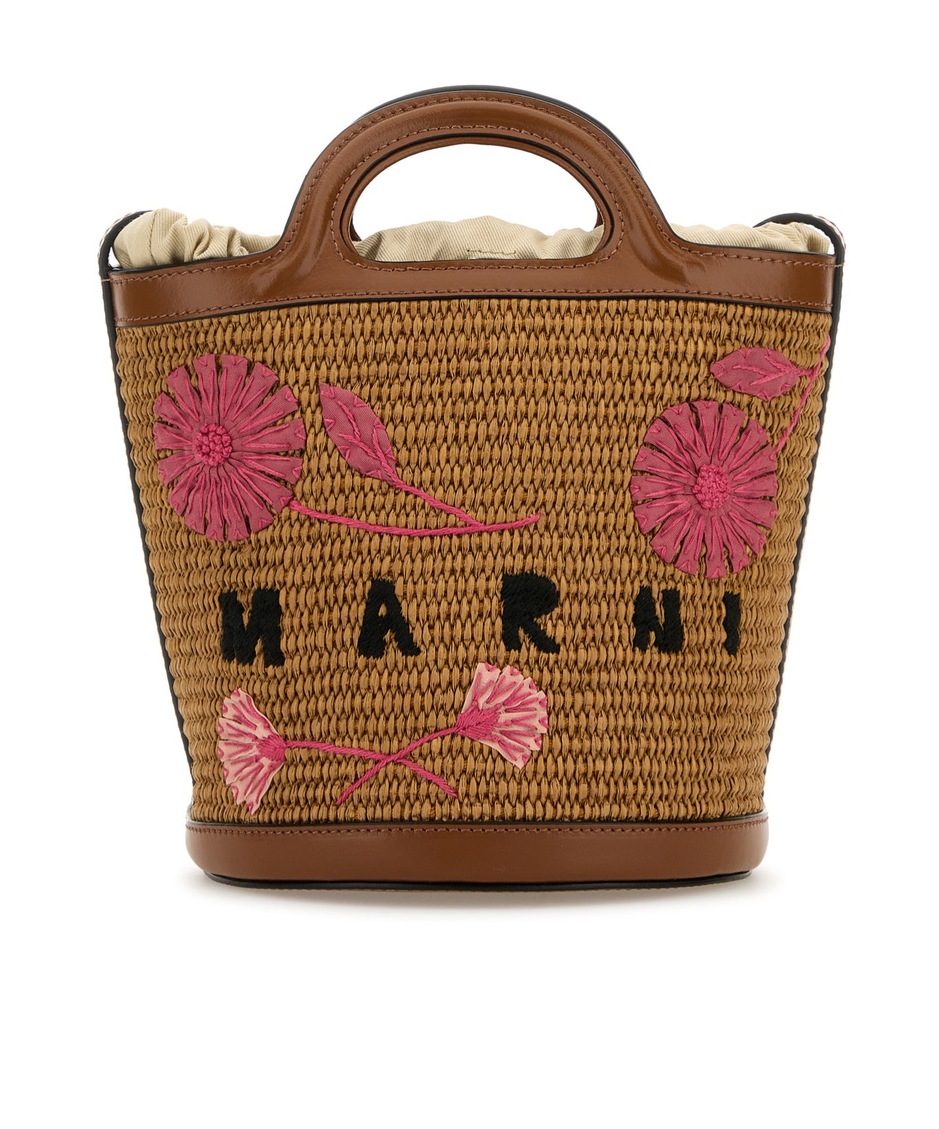 Marni Brown Raffia And Leather Tropicalia Bucket Bag In Brown