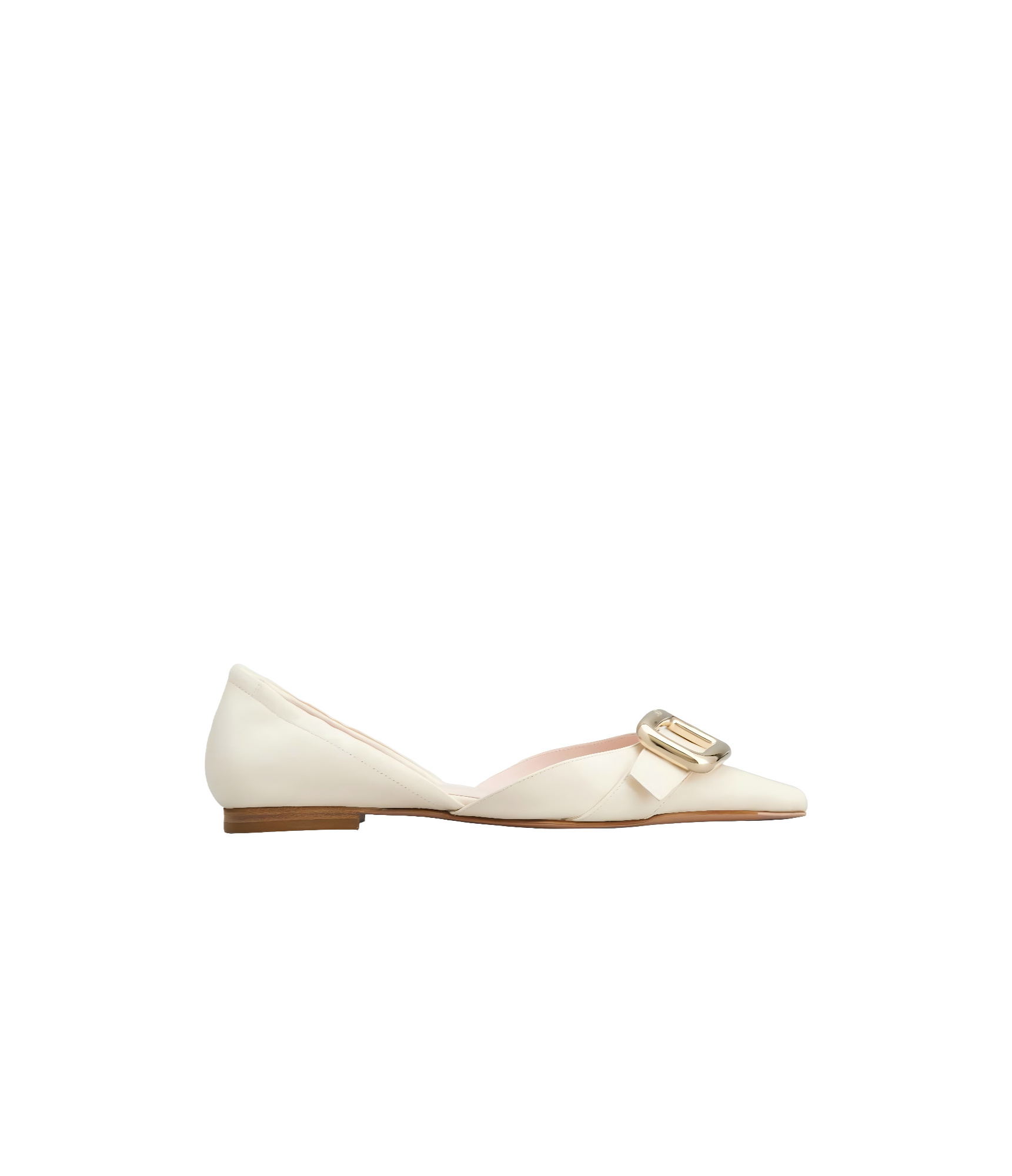 Roger Vivier Leather Crystal Buckle Slingback Ballerina Flats In White