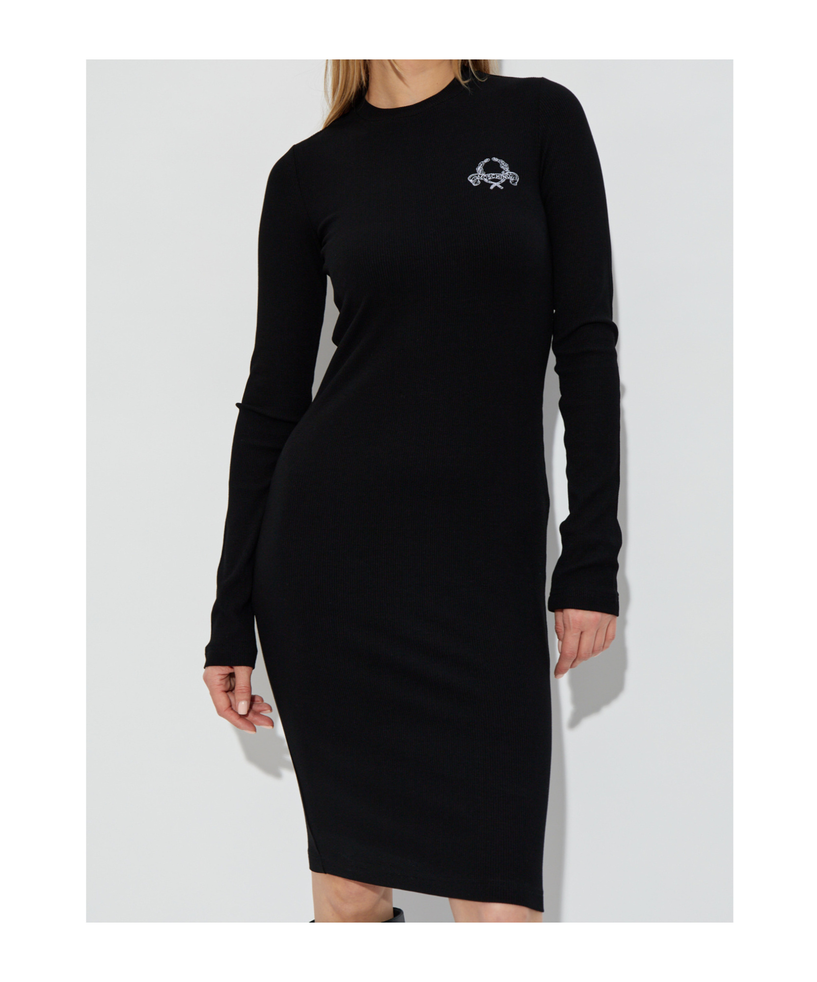 Moschino Logo-print Long-sleeved Knee-length Dress In Black