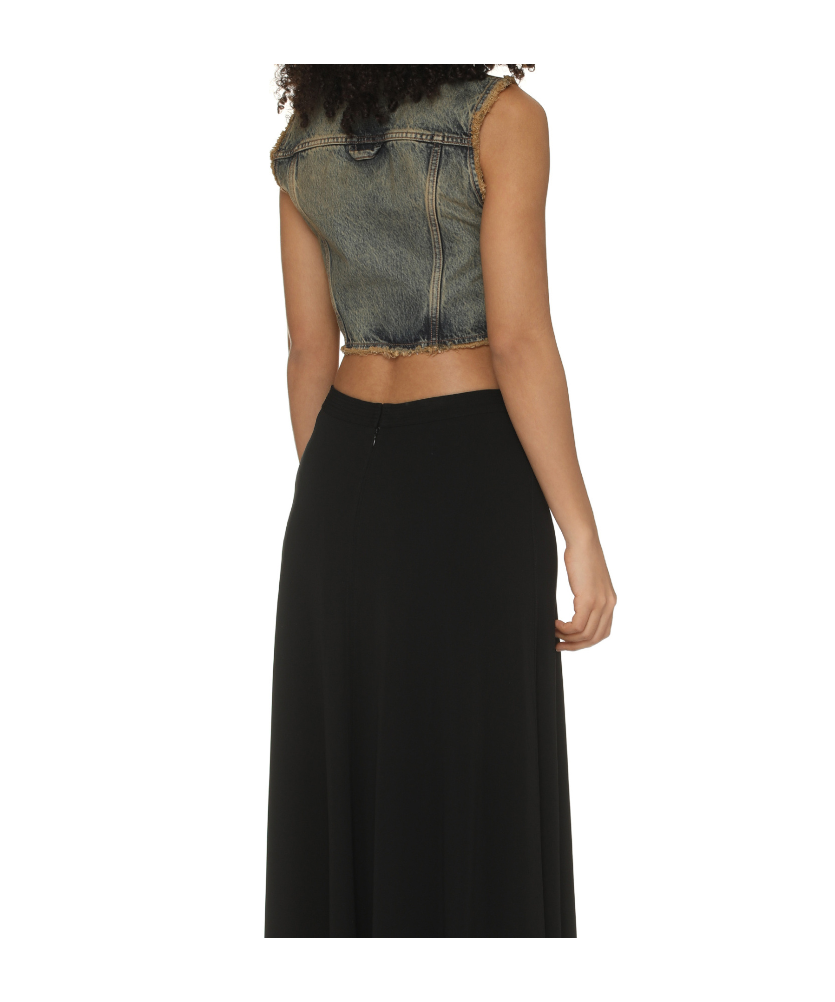 Shop Sportmax Scire Frayed Denim Waistcoat In Black