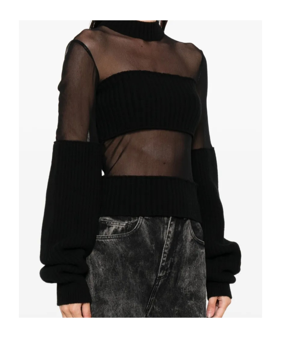 Jean Paul Gaultier Lambswool Ribbed Mesh Cut Out Sweater In Black